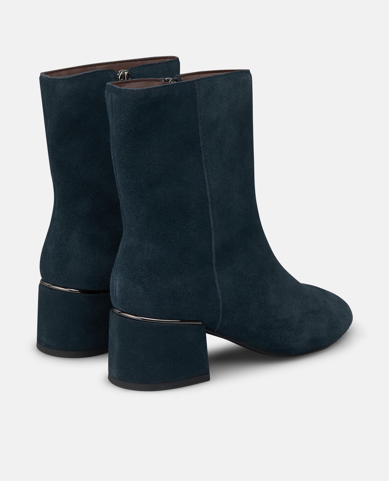 Botins Básicos em Camurça com Fecho Zip Azul-marinho-3