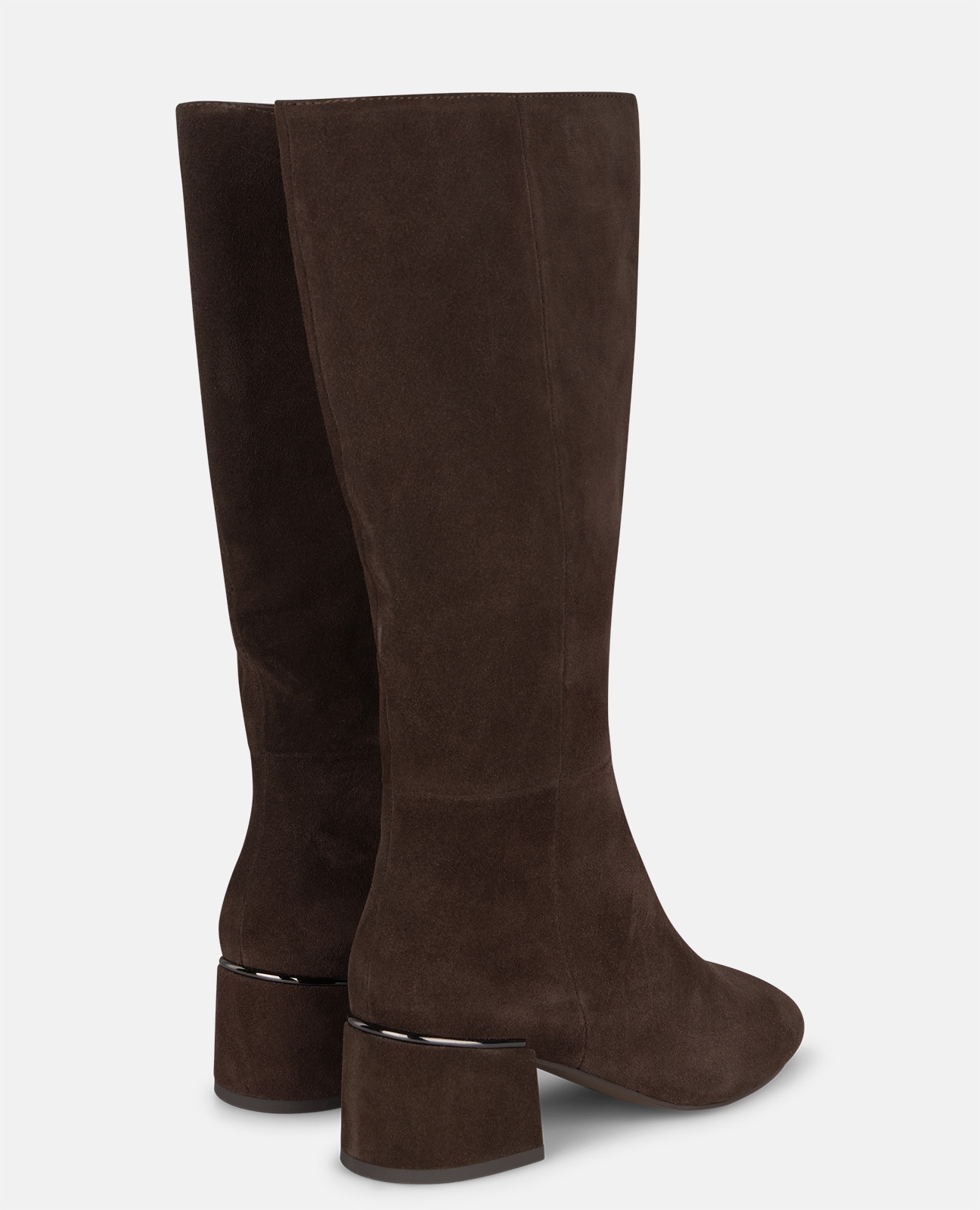 Botas Básicas em Camurça com Cano Alto e Fecho Zip Castanho-3