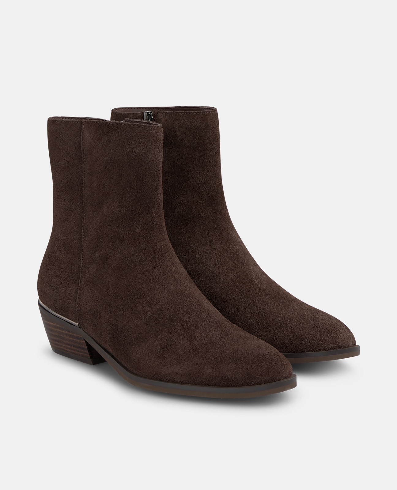 Botins Básicos em Camurça com Fecho Zip Castanho-2