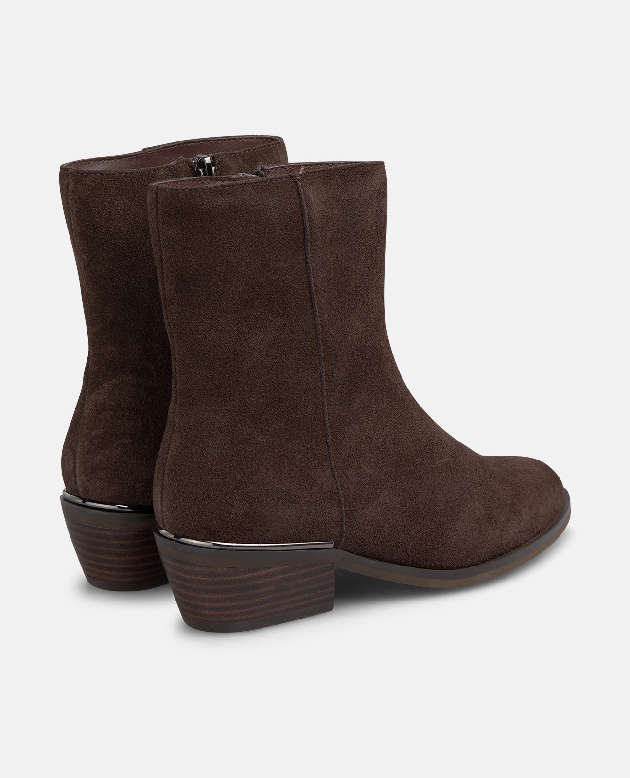 Botins Básicos em Camurça com Fecho Zip Castanho-3