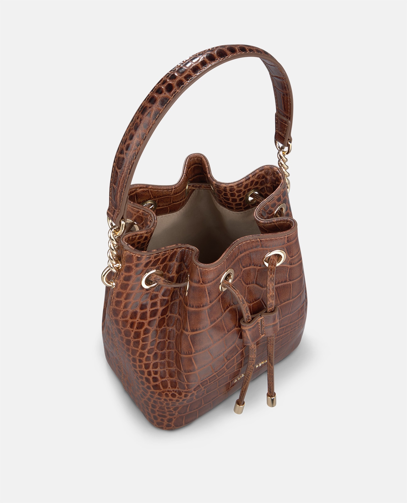 Mala Bombonera de Pele com Fecho de Cordão Camel-6