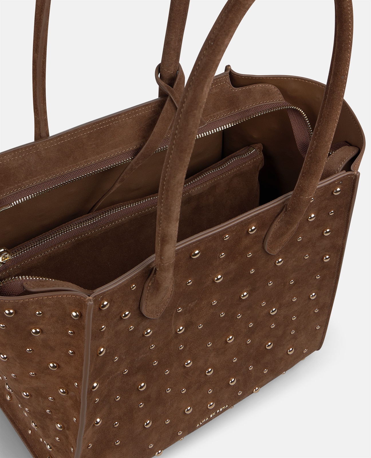 Mala Tote de Pele Camurça com Tachas Metálicas Camel-5