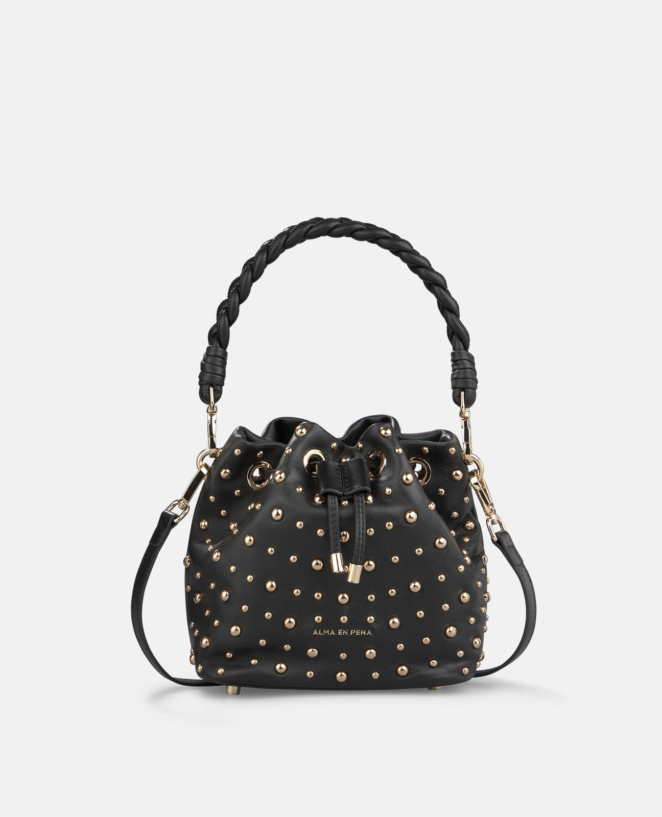 Mala Bombonera de Napa com Tachas Metálicas Preto-2