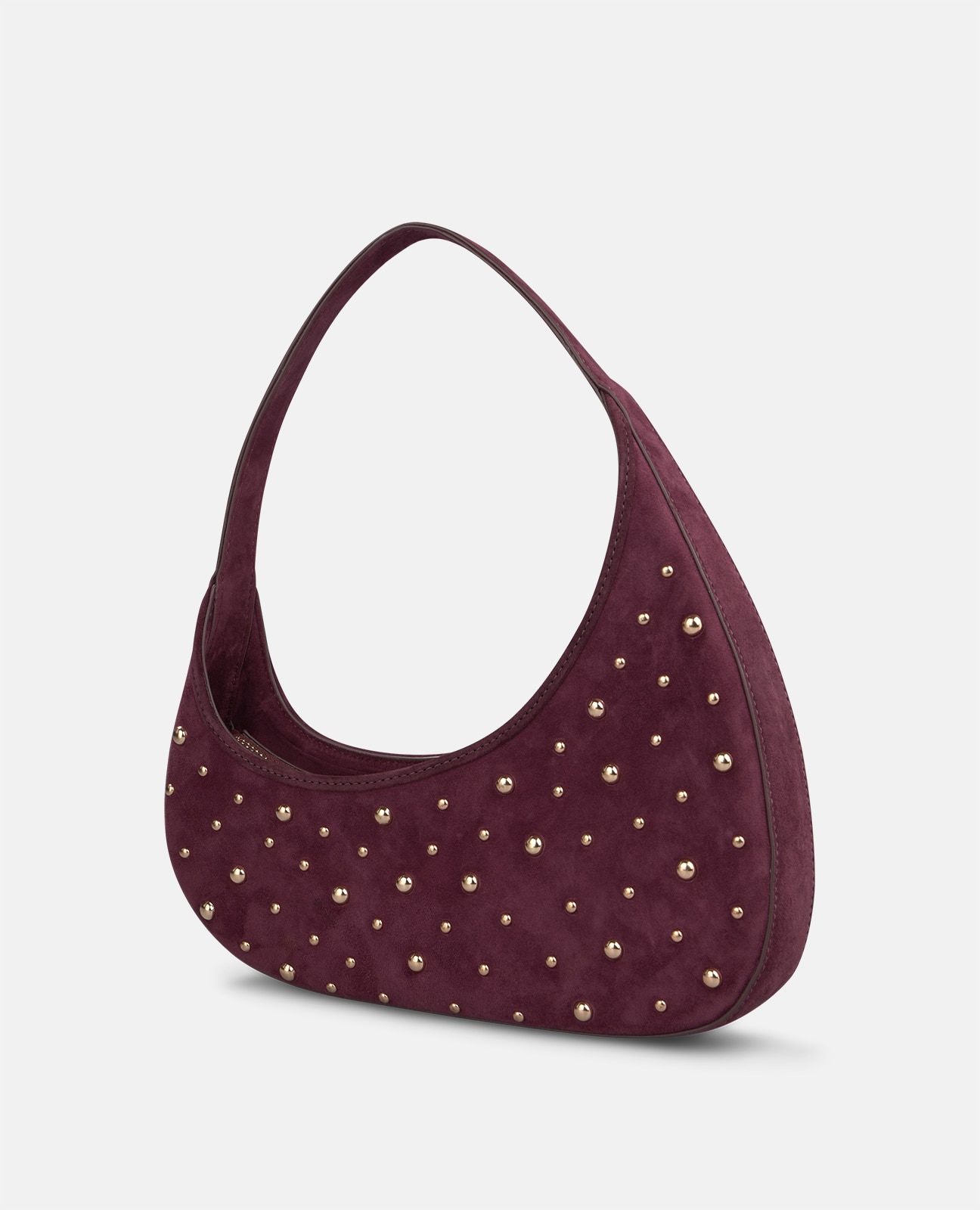 Mala Hobo de Camurça com Tachas Metálicas Bordeaux-5