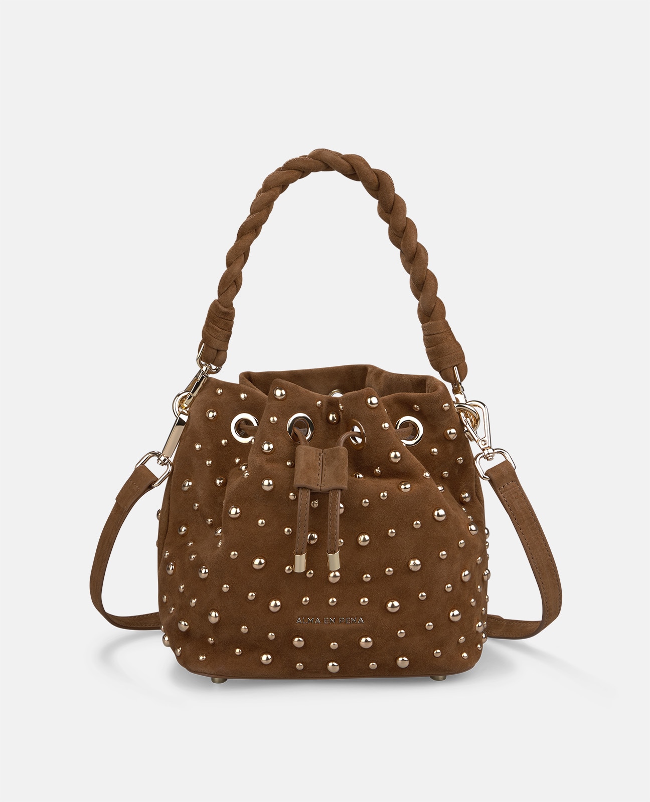 Mala Bombonera de Camurça com Tachas Metálicas Camel-3