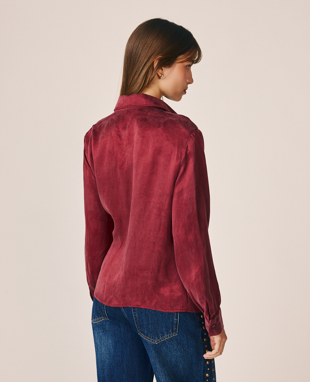 Blusa com Fecho Abotoado e Laçada na Cintura Bordeaux-6