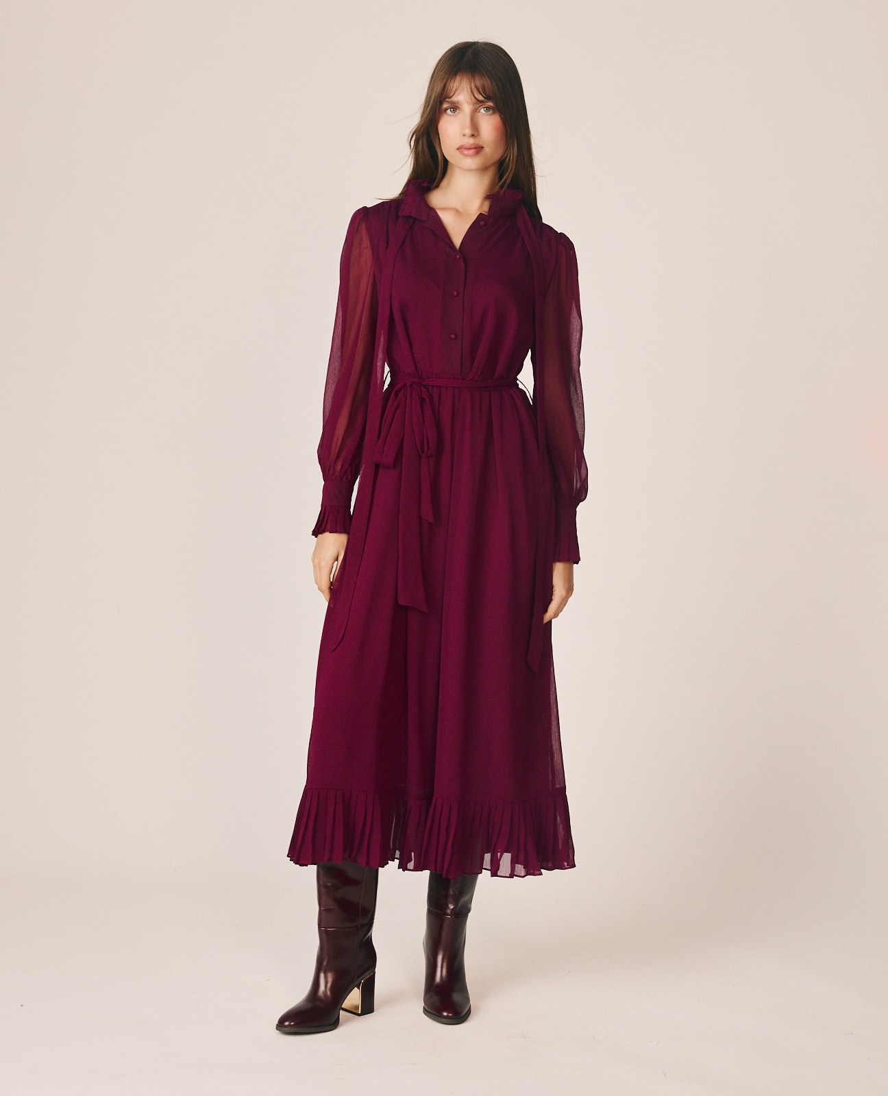 Imagem 0 de Vestido Midi com Manga Abalonada e Semitransparente