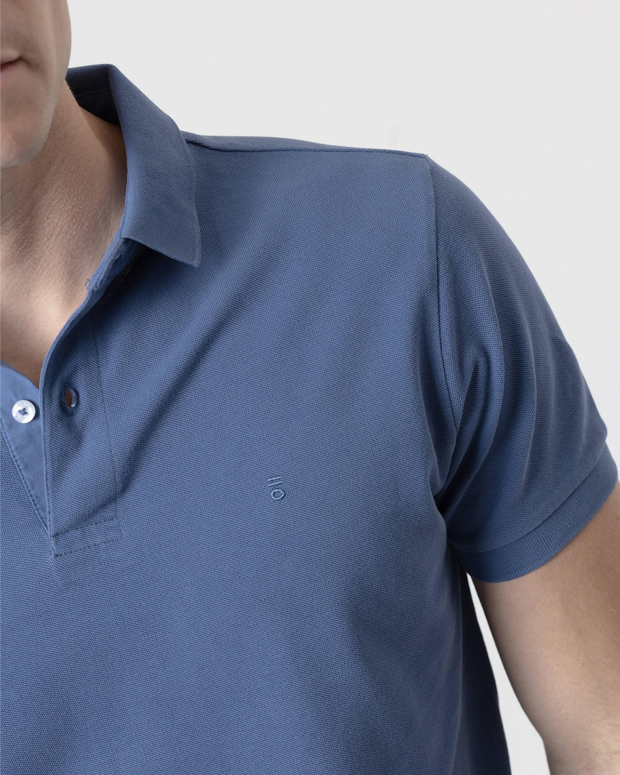 Polo Básico Piqué Lavado em Algodão Slim Fit Azul-índigo-3