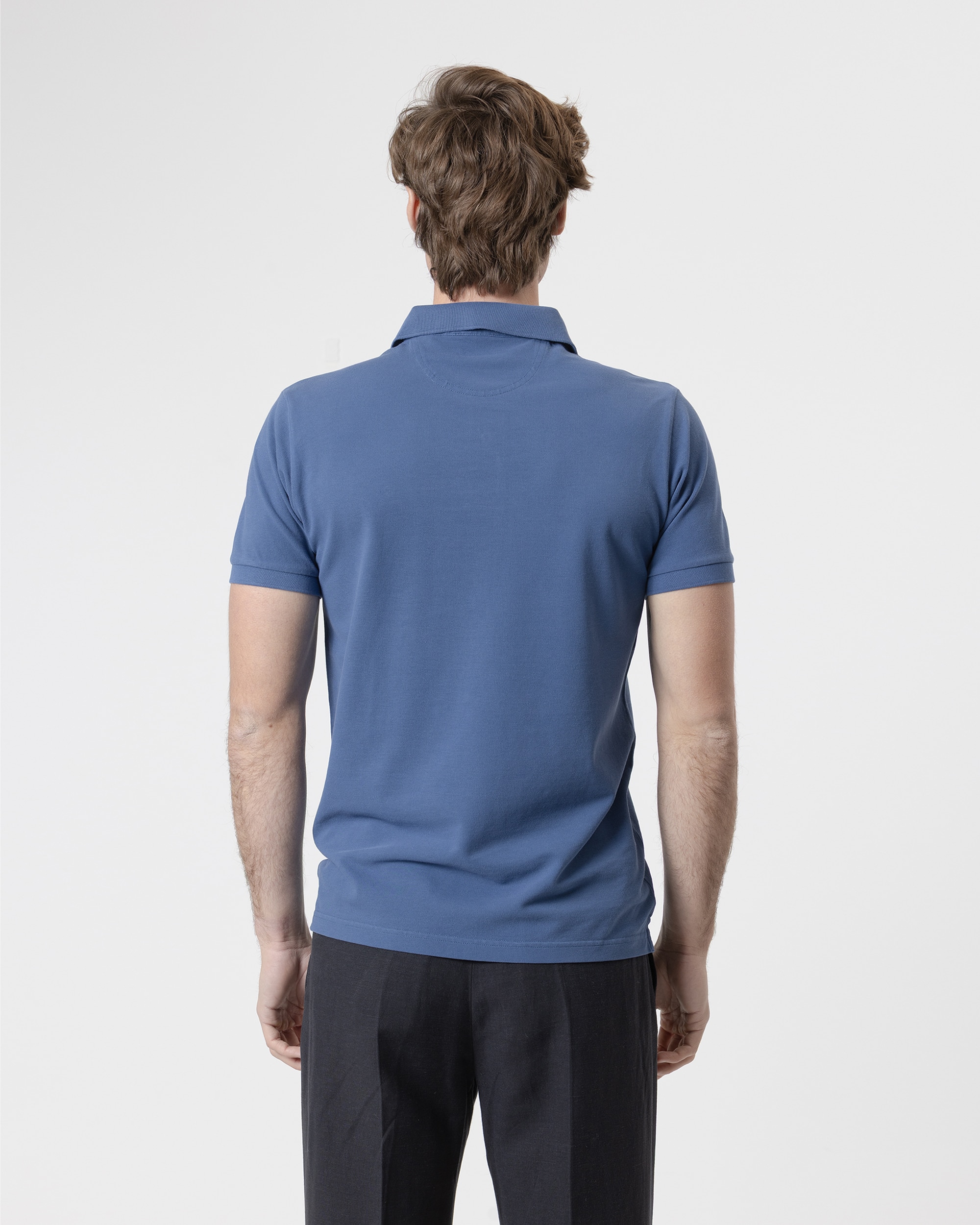 Polo Básico Piqué Lavado em Algodão Slim Fit Azul-índigo-4