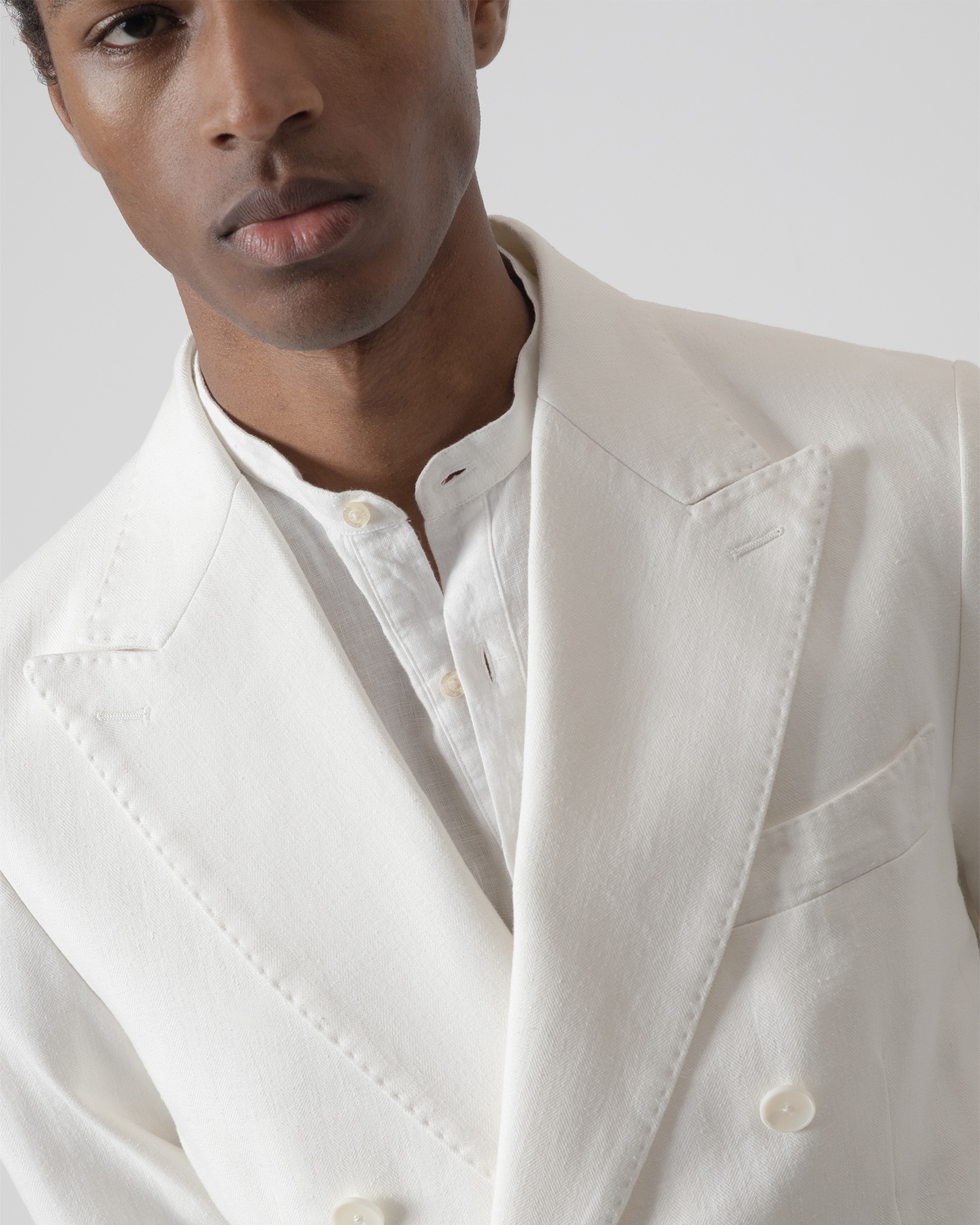 Blazer Cruzado Espiga Slim Fit em Branco Branco-3