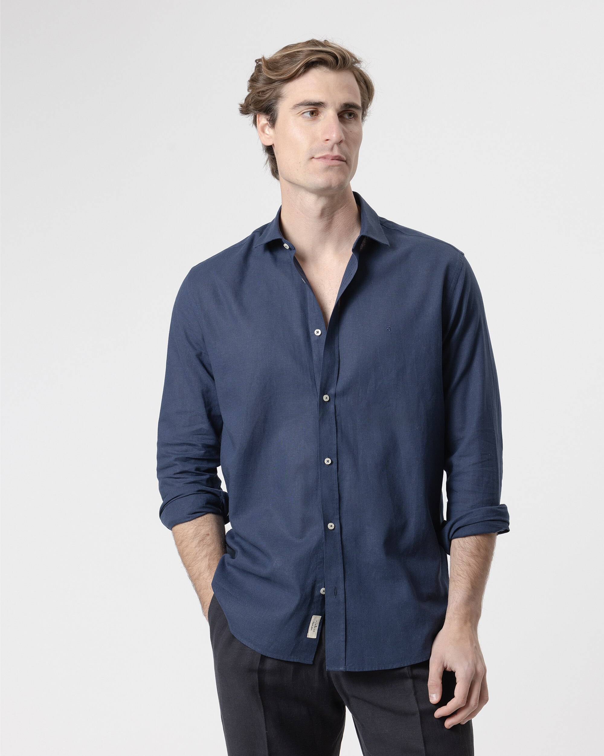 Camisa Lisa em Linho Algodão Azul-marinho-2
