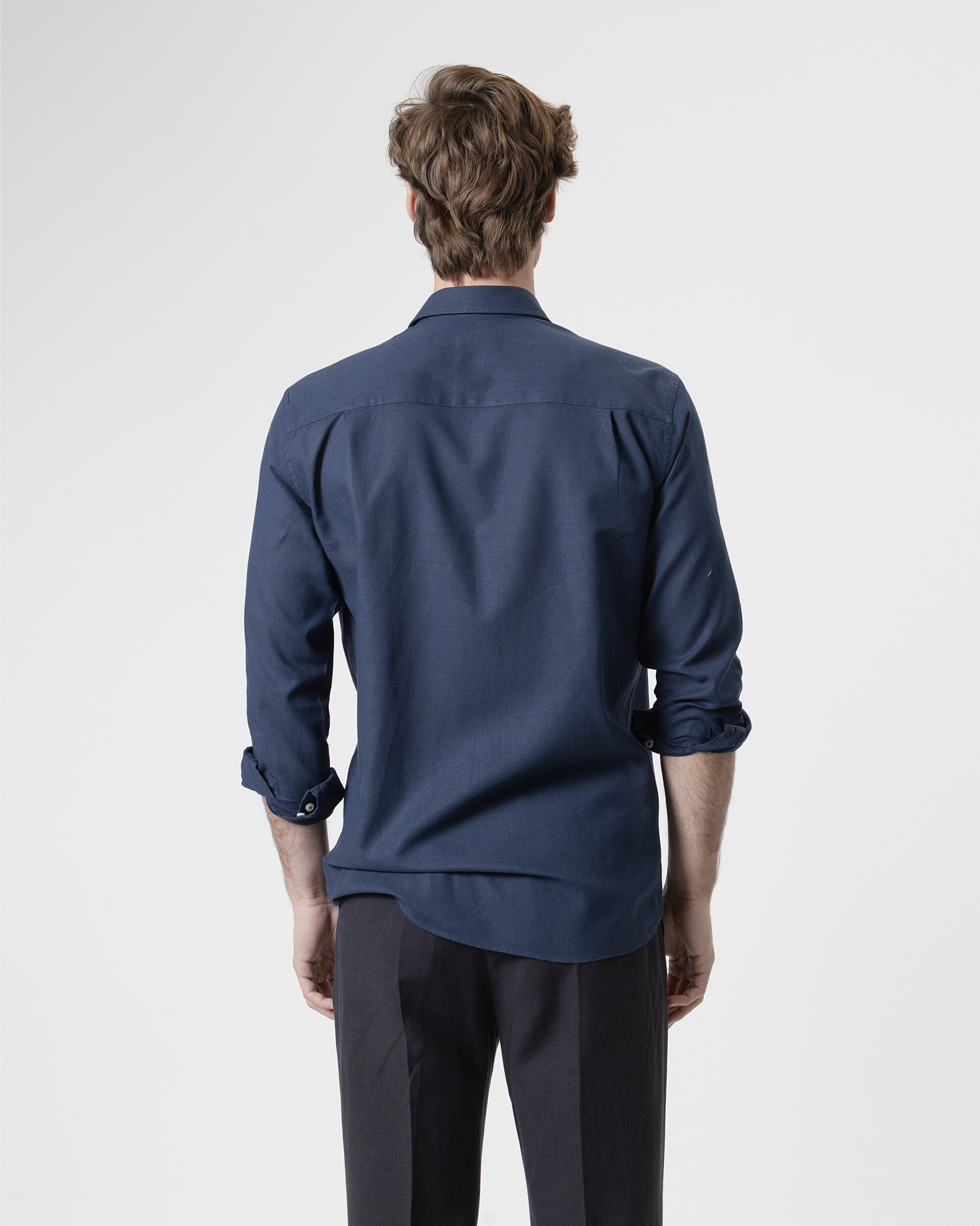 Camisa Lisa em Linho Algodão Azul-marinho-4