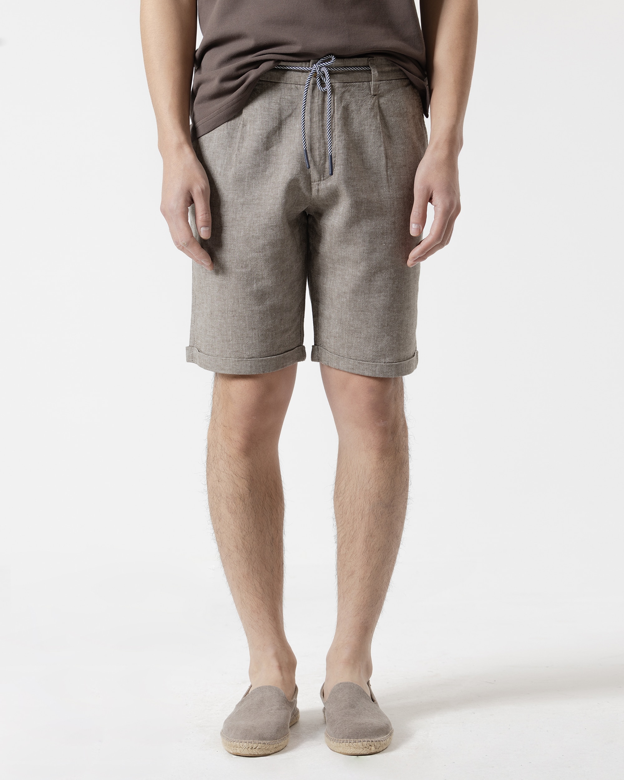 Bermuda Espiga em Linho Algodão Slim Fit Taupe-2