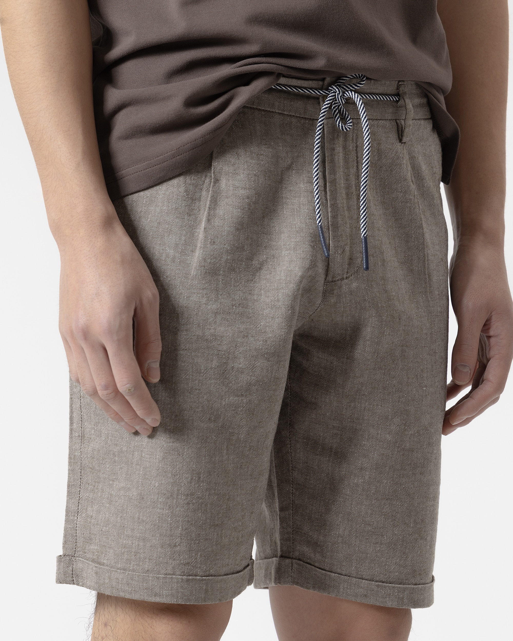 Bermuda Espiga em Linho Algodão Slim Fit Taupe-3