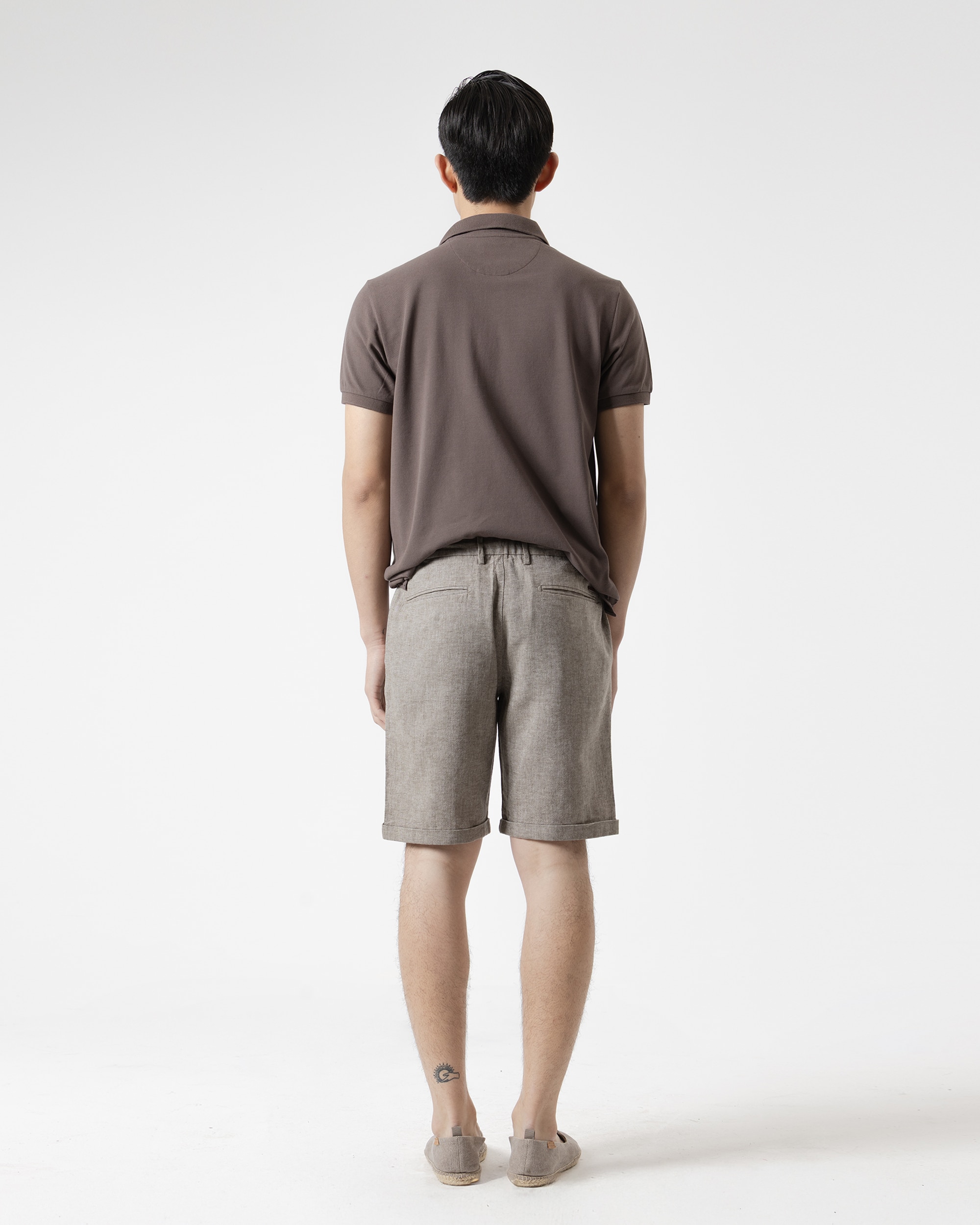 Bermuda Espiga em Linho Algodão Slim Fit Taupe-4