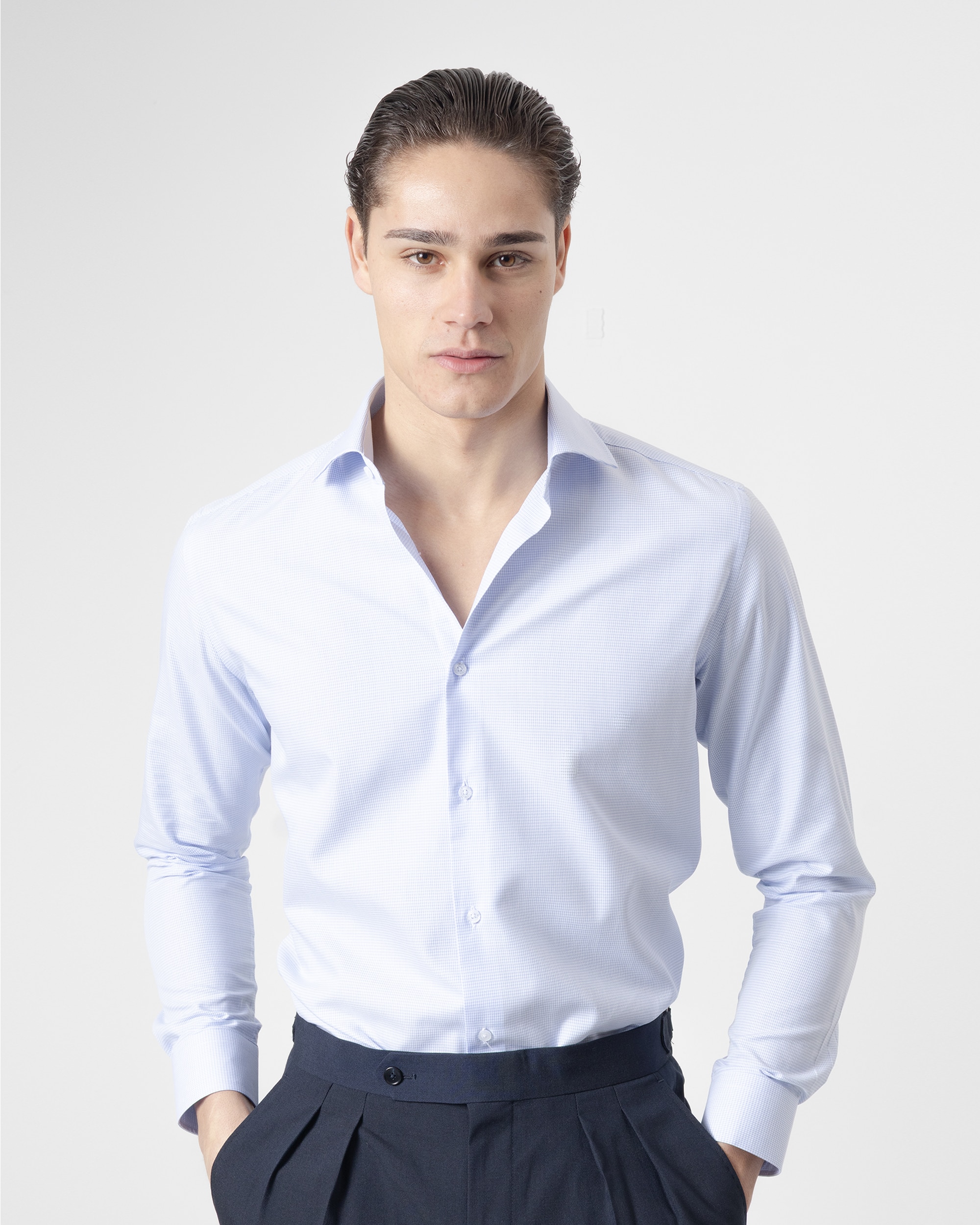 Camisa Formal Pied-de-poule Regular Fit em Azul Celeste Azul-celeste-2
