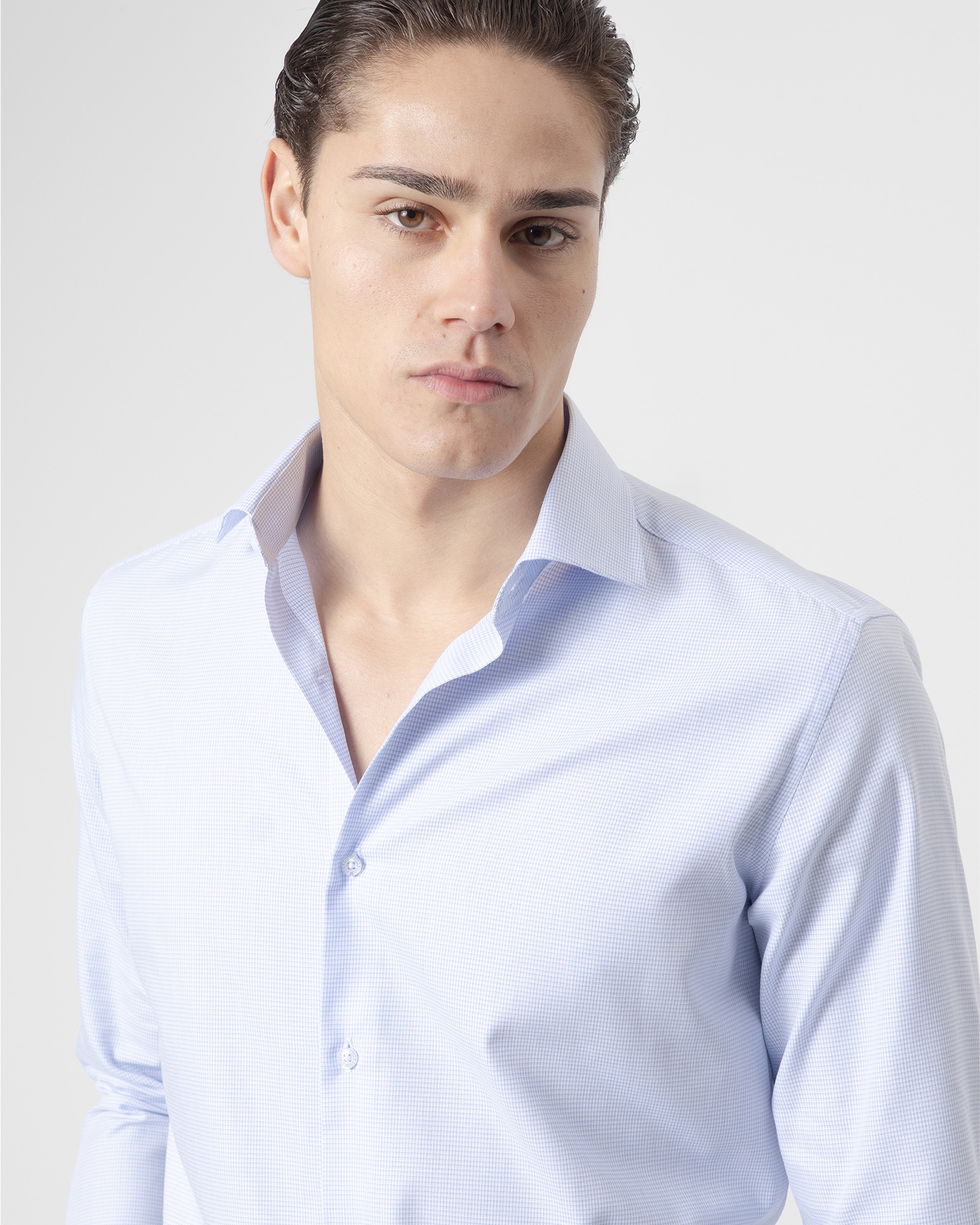 Camisa Formal Pied-de-poule Regular Fit em Azul Celeste Azul-celeste-3