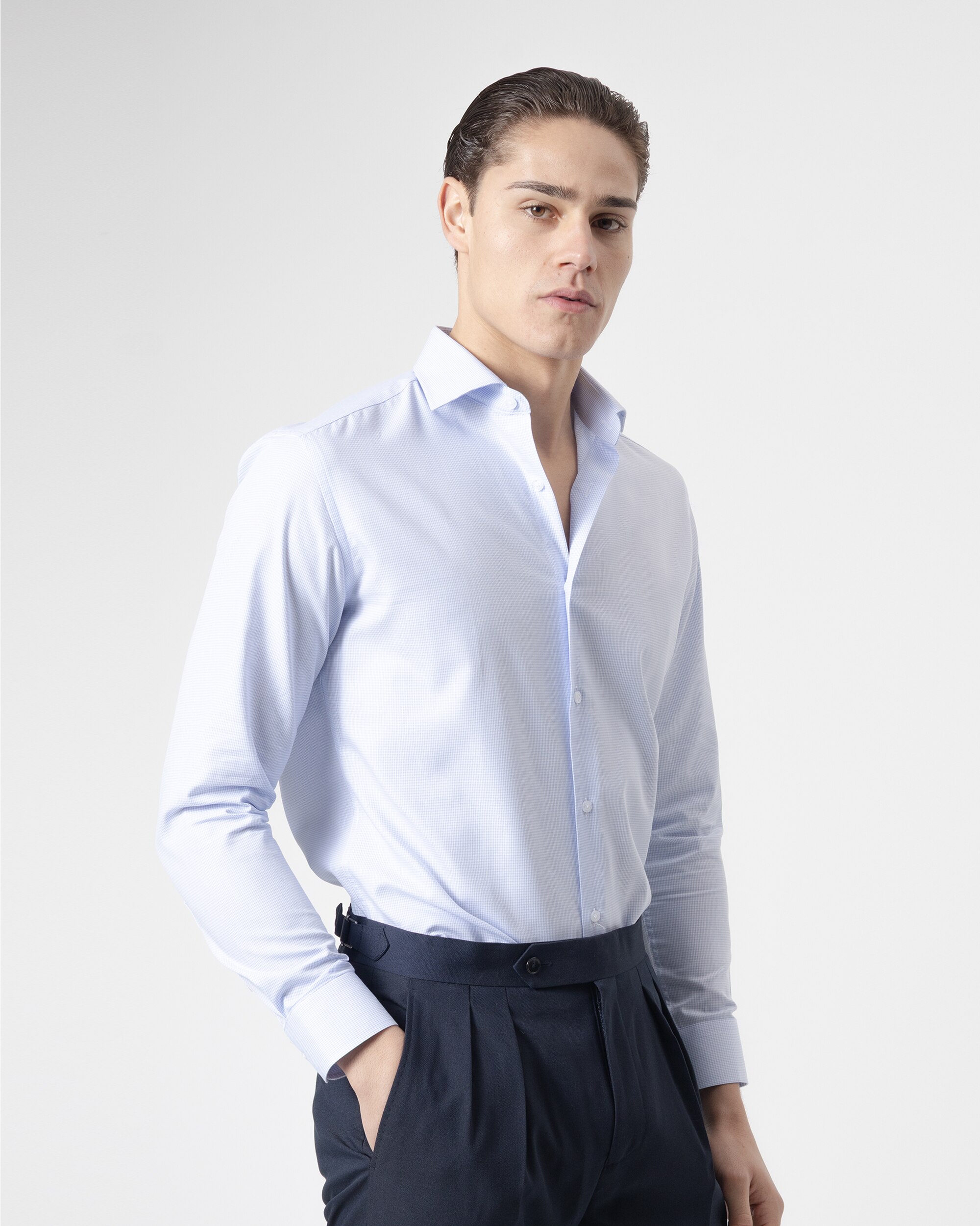 Imagem 0 de Camisa Formal Pied-de-poule Regular Fit em Azul Celeste
