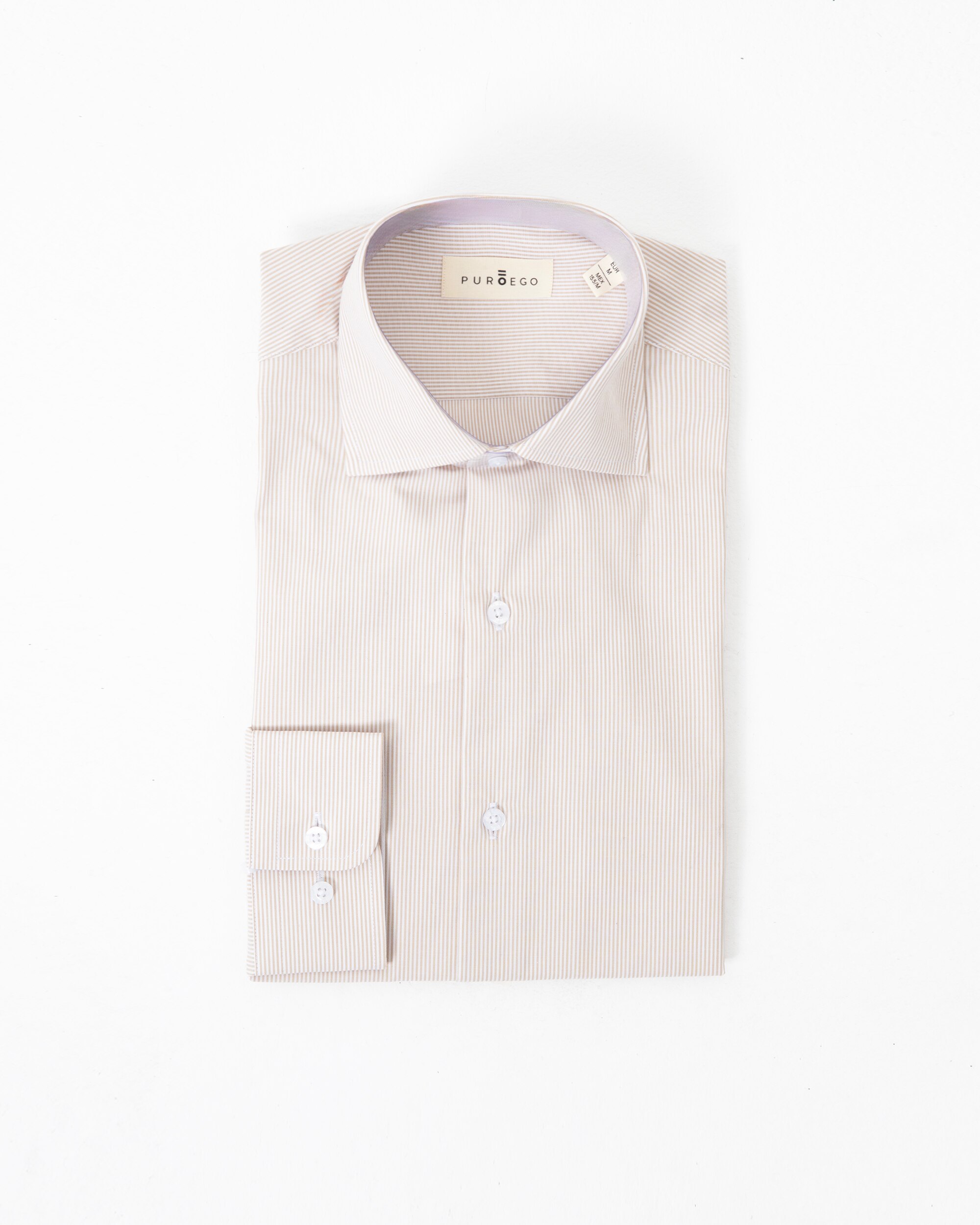 Camisa Formal Às Riscas Regular Fit em Areia Areia-5