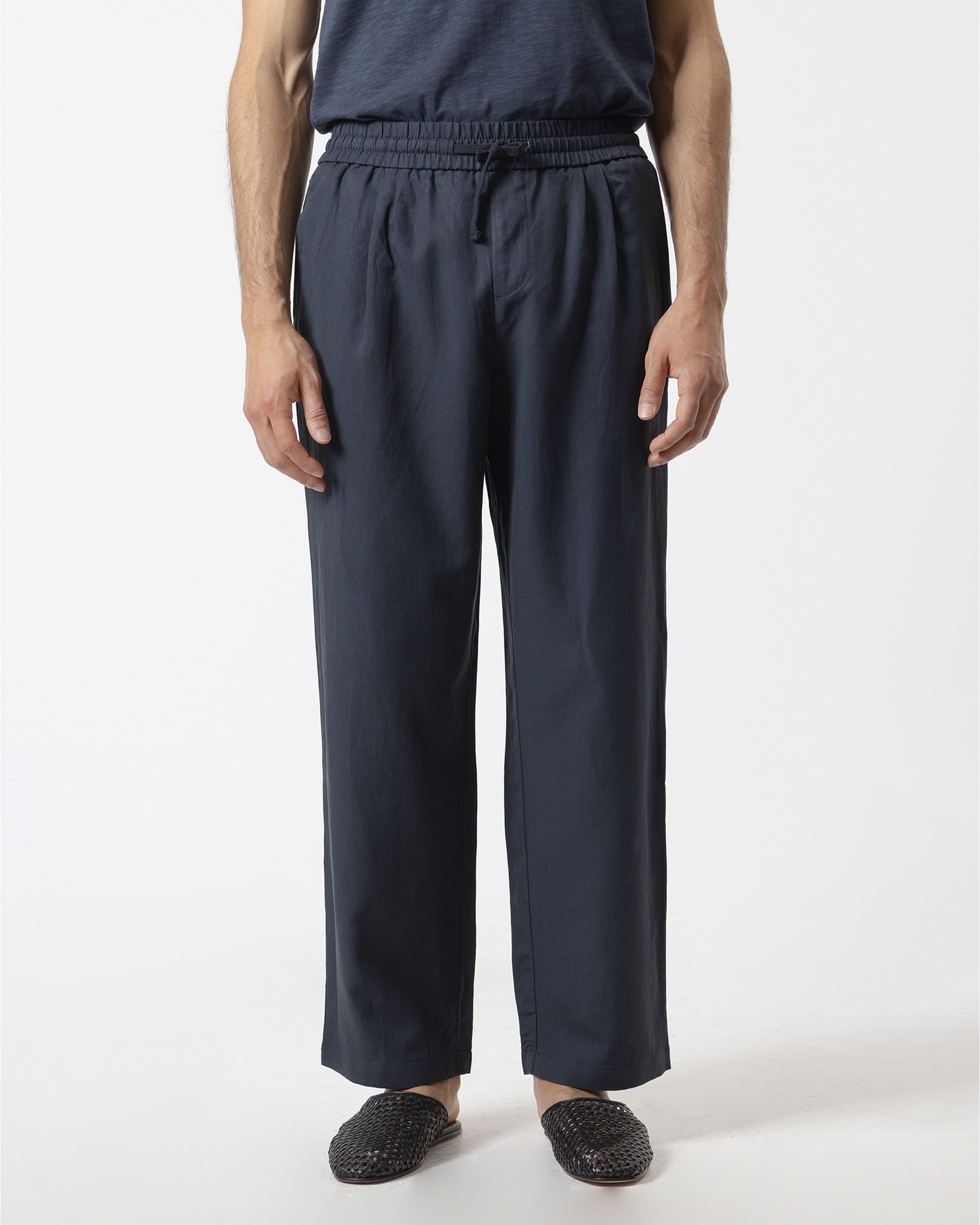 Calças Relaxed Fit com Cintura Elástica Azul-marinho-2