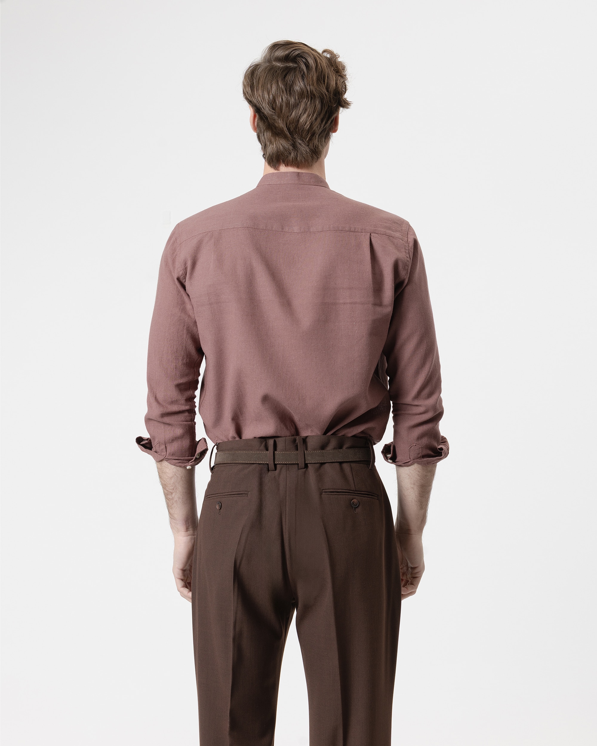 Camisa de Gola À Padre em Linho Algodão Relaxed Fit Castanho-chocolate-4