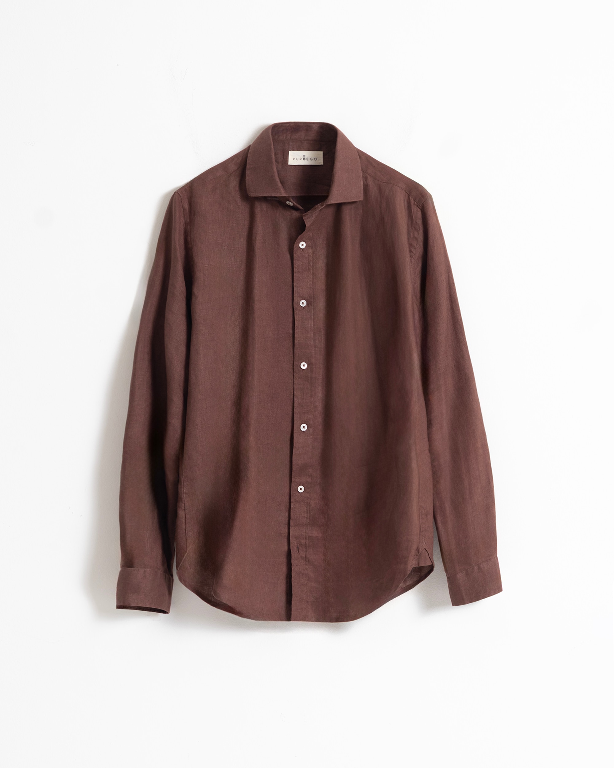 Camisa de Gola À Padre em Linho Algodão Relaxed Fit Castanho-chocolate-5
