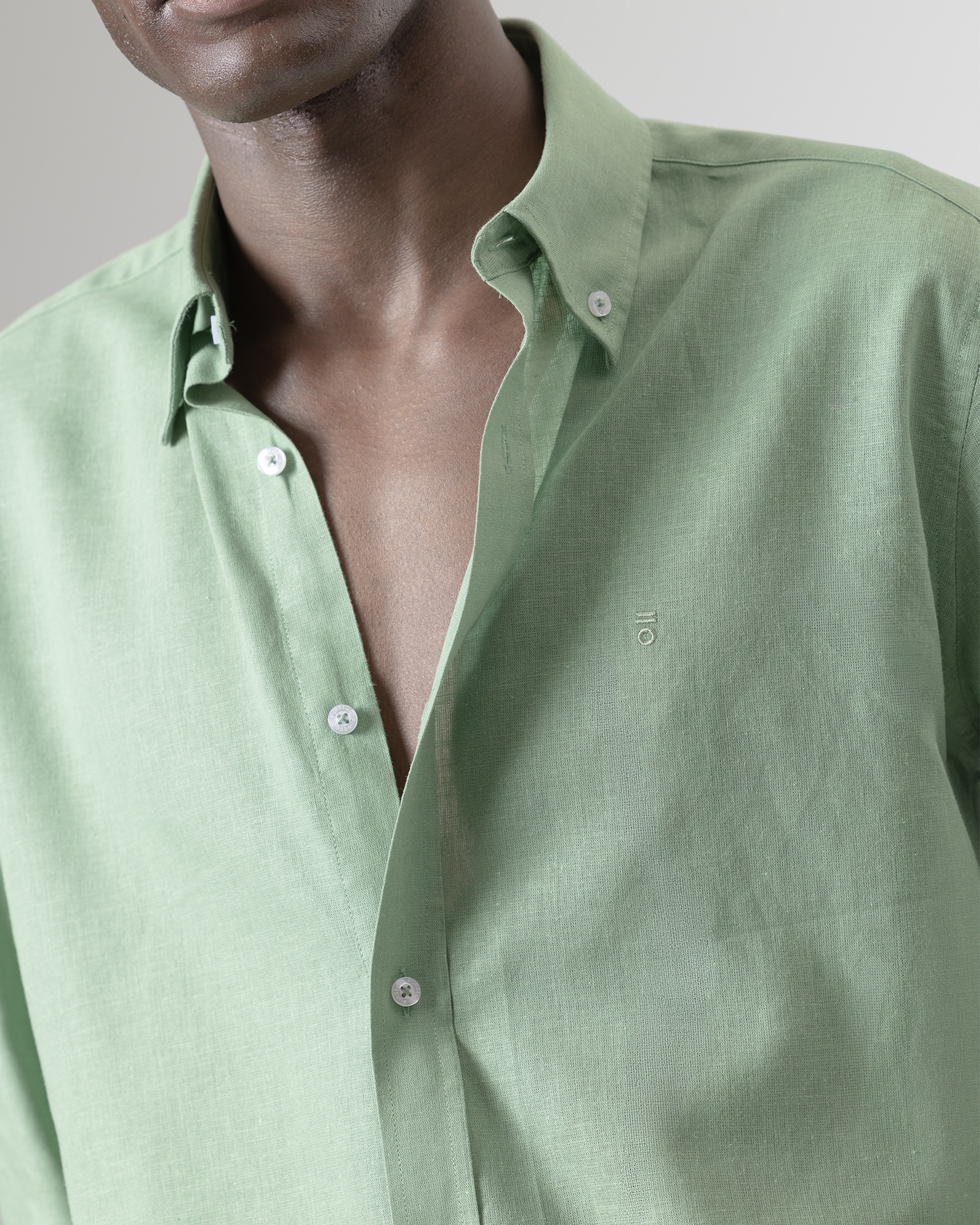 Camisa de Linho Algodão Verde-3