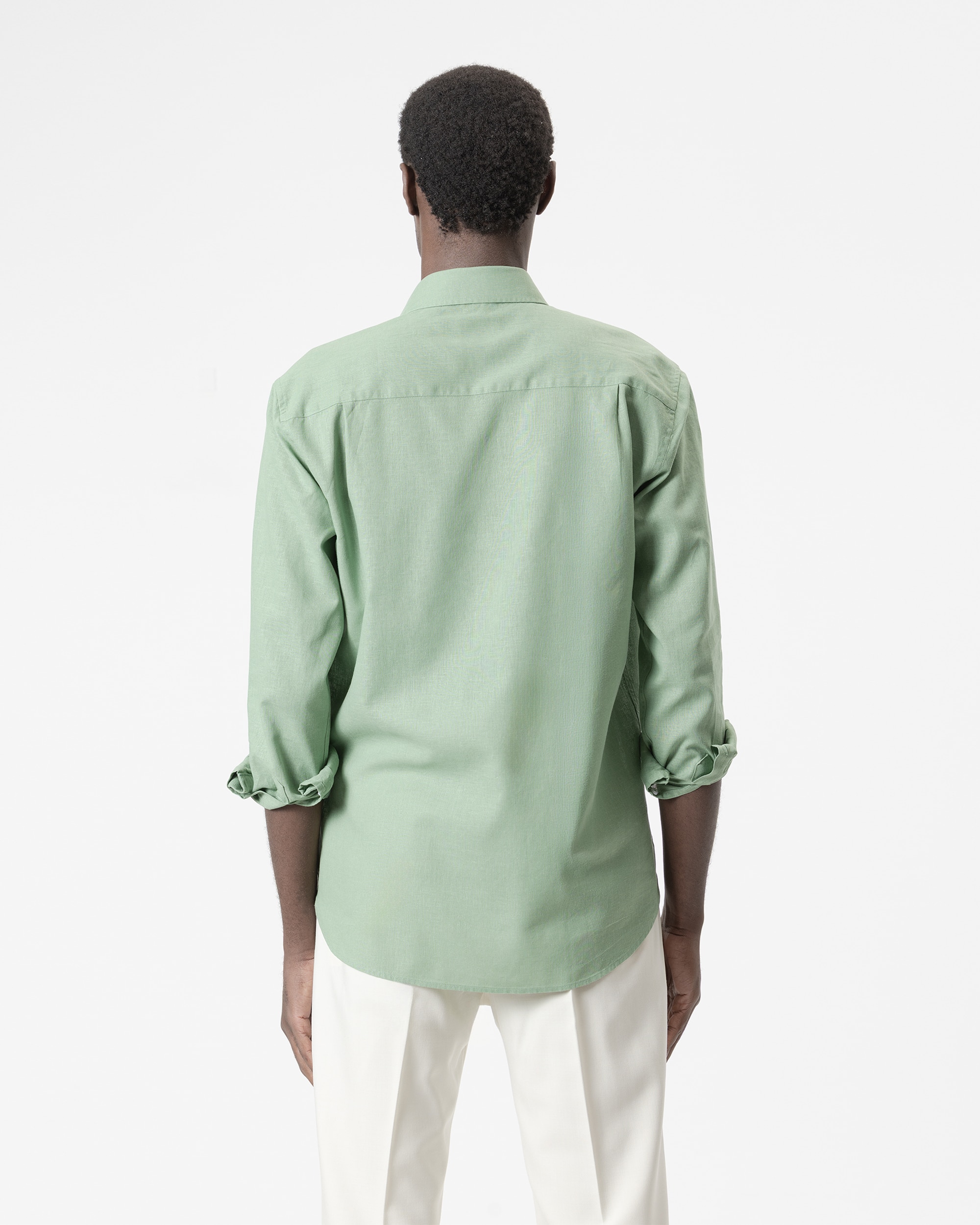 Camisa de Linho Algodão Verde-4