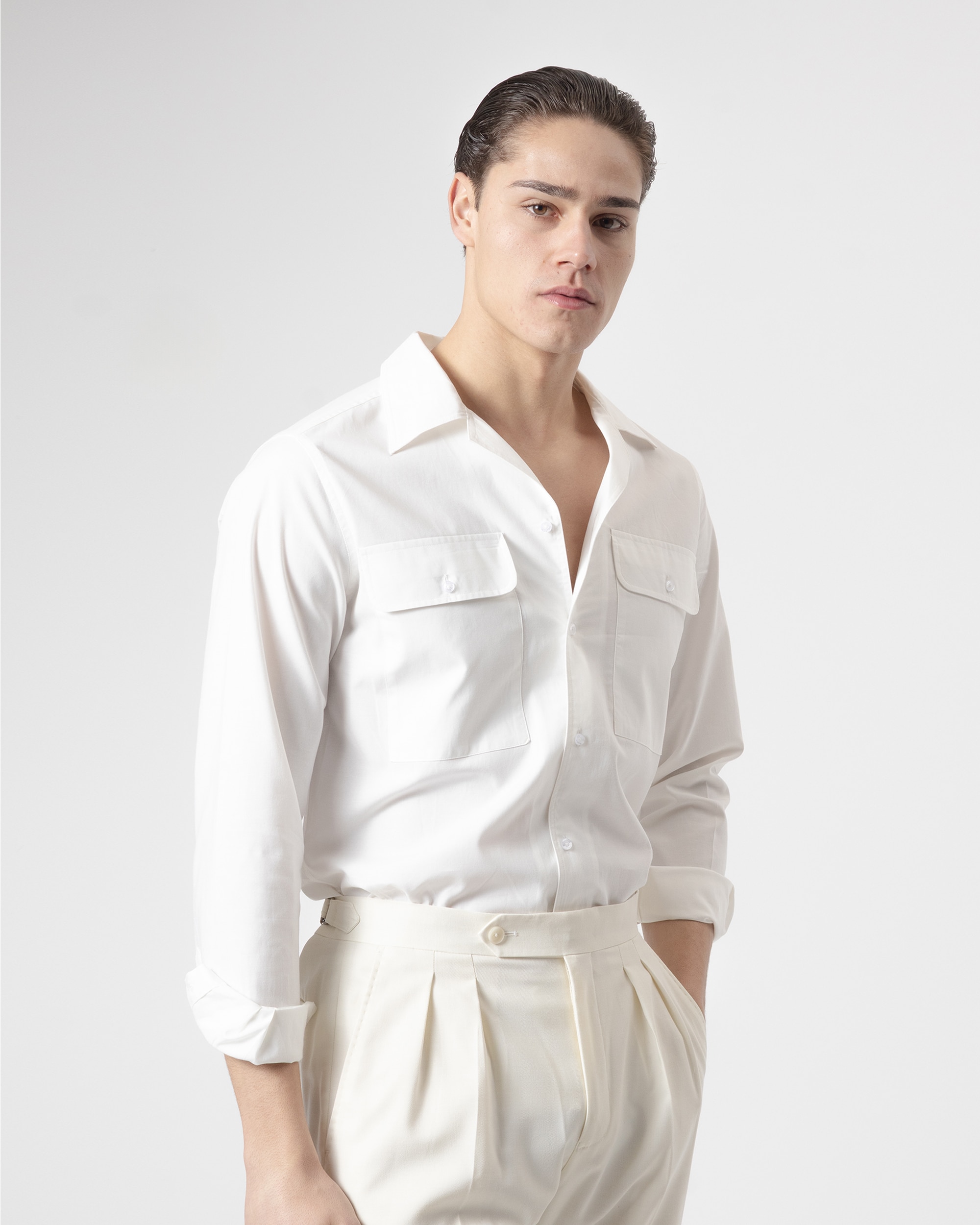 Camisa Casual Maxi Bolsos Branca Branco-1