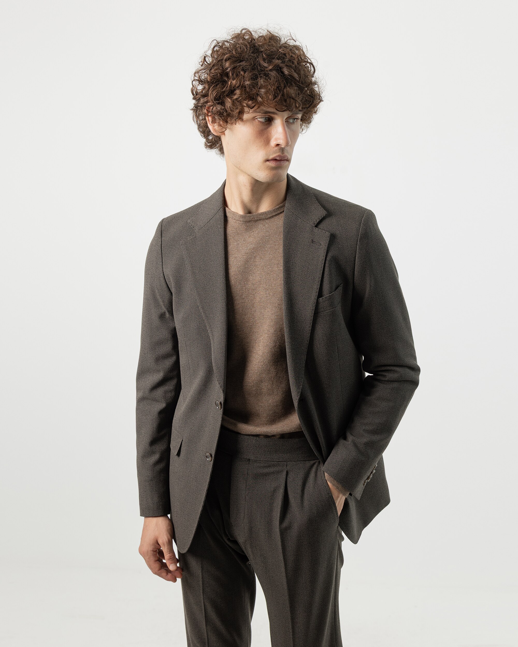 Blazer Pied-de-poule Slim Fit Castanho-escuro-2