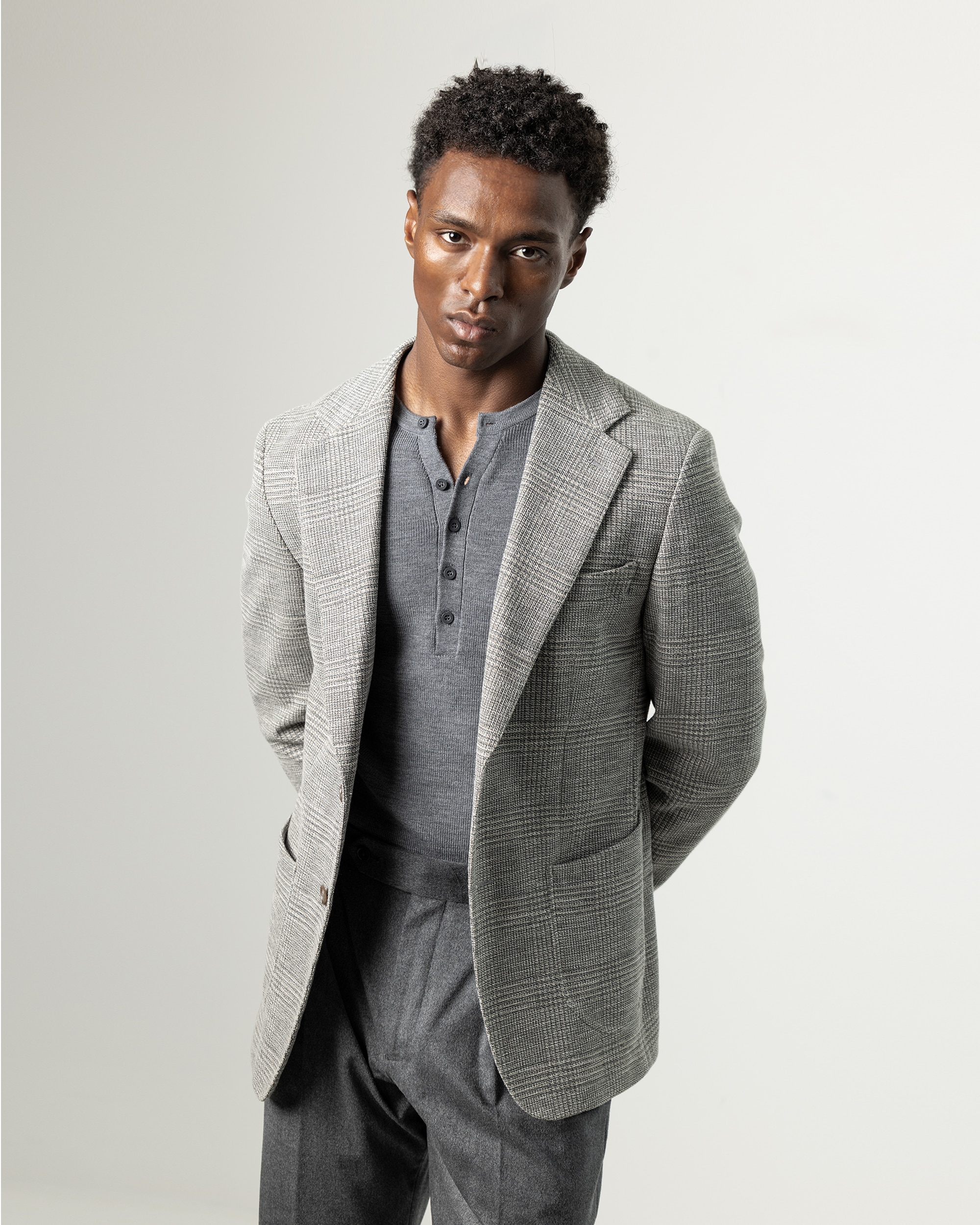 Blazer Príncipe de Gales Slim Fit Cinzento-2