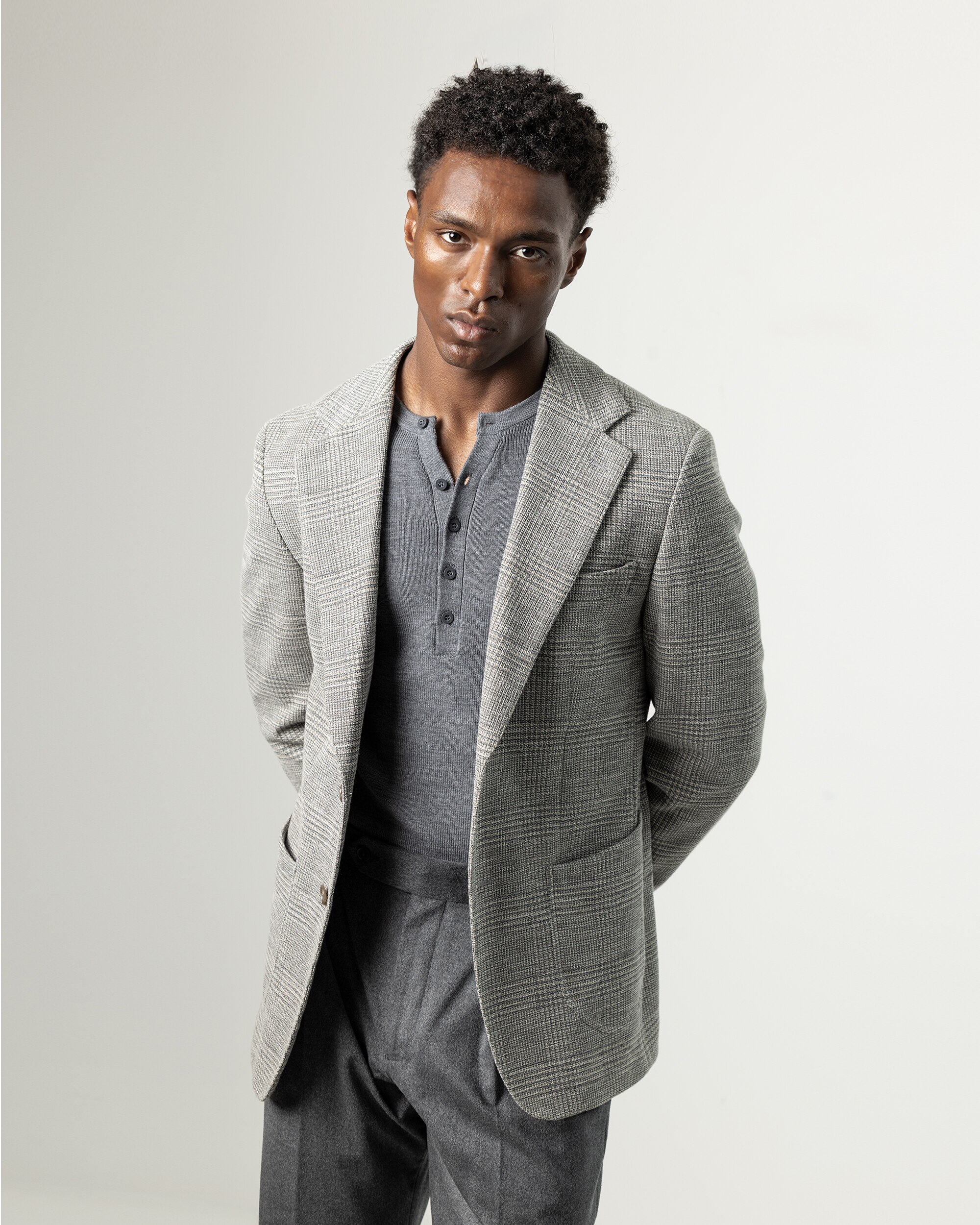 Blazer Príncipe de Gales Slim Fit Cinzento-2