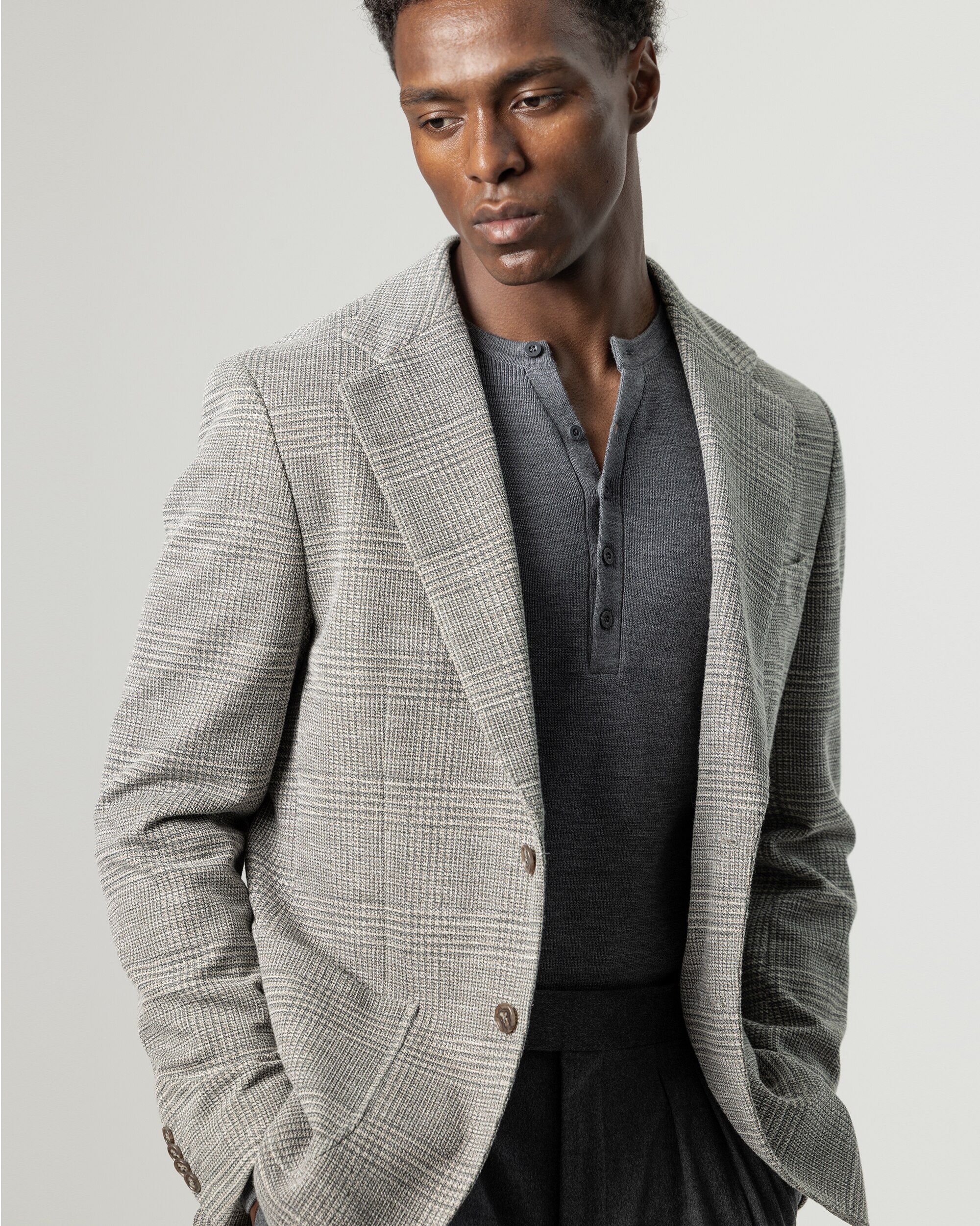 Blazer Príncipe de Gales Slim Fit Cinzento-3