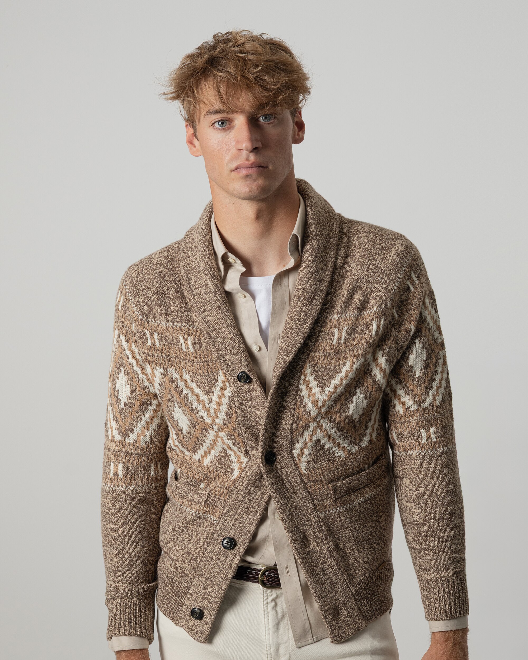 Cardigan Jacquard Castanho-claro-2