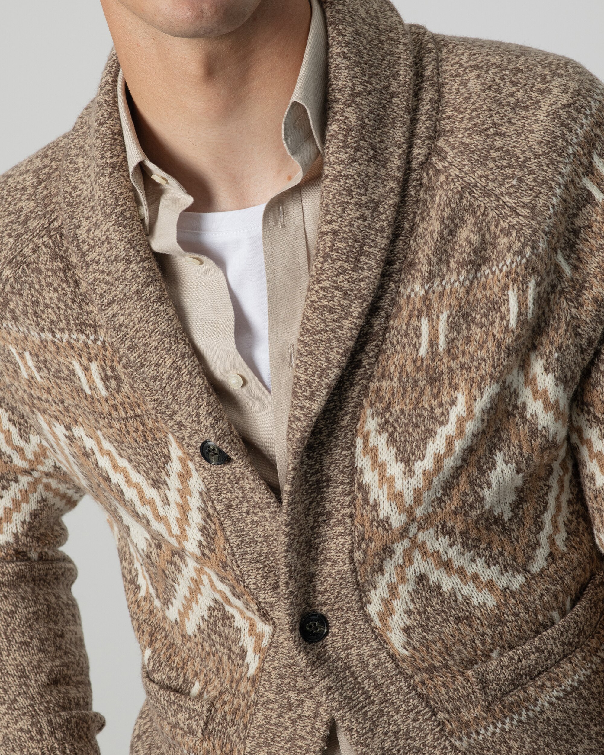 Cardigan Jacquard Castanho-claro-3