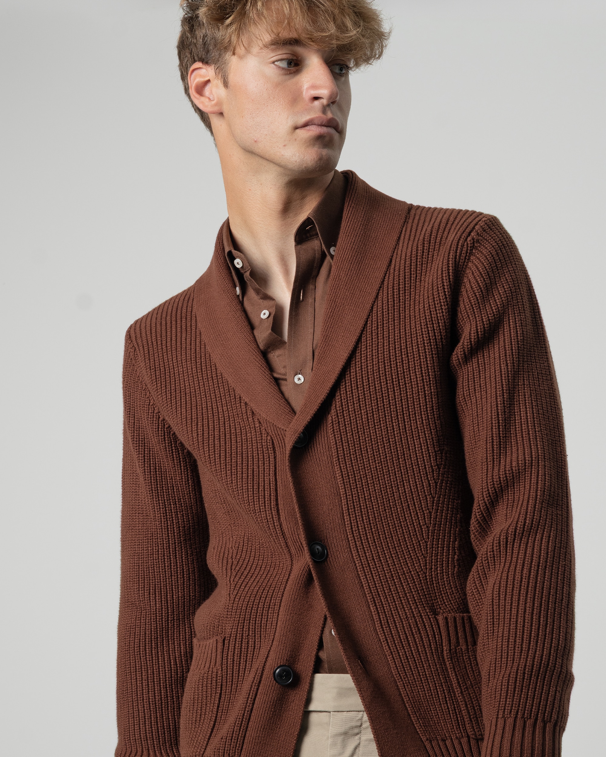 Cardigan Canelado com Gola Xaile Terracota-2