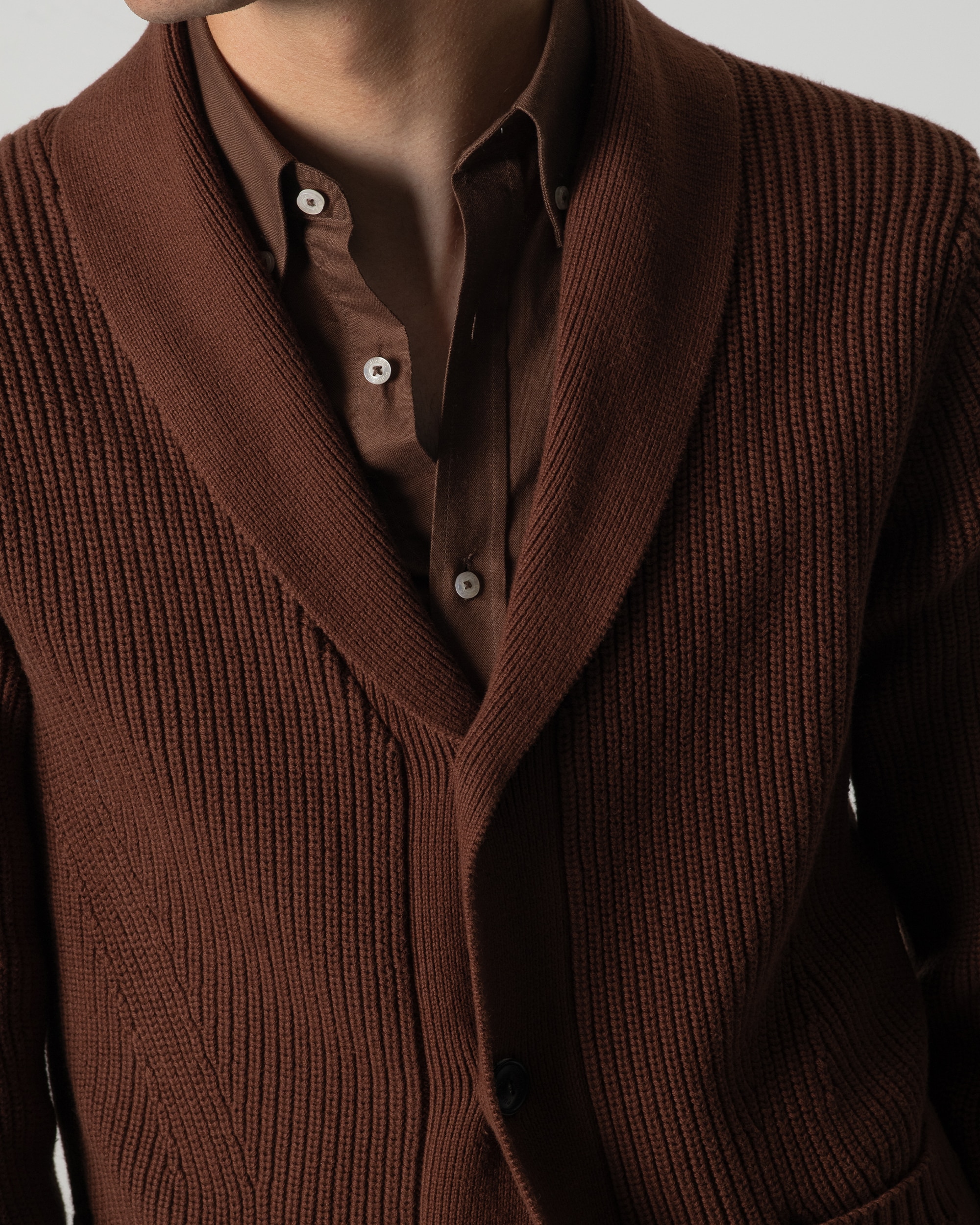 Cardigan Canelado com Gola Xaile Terracota-3