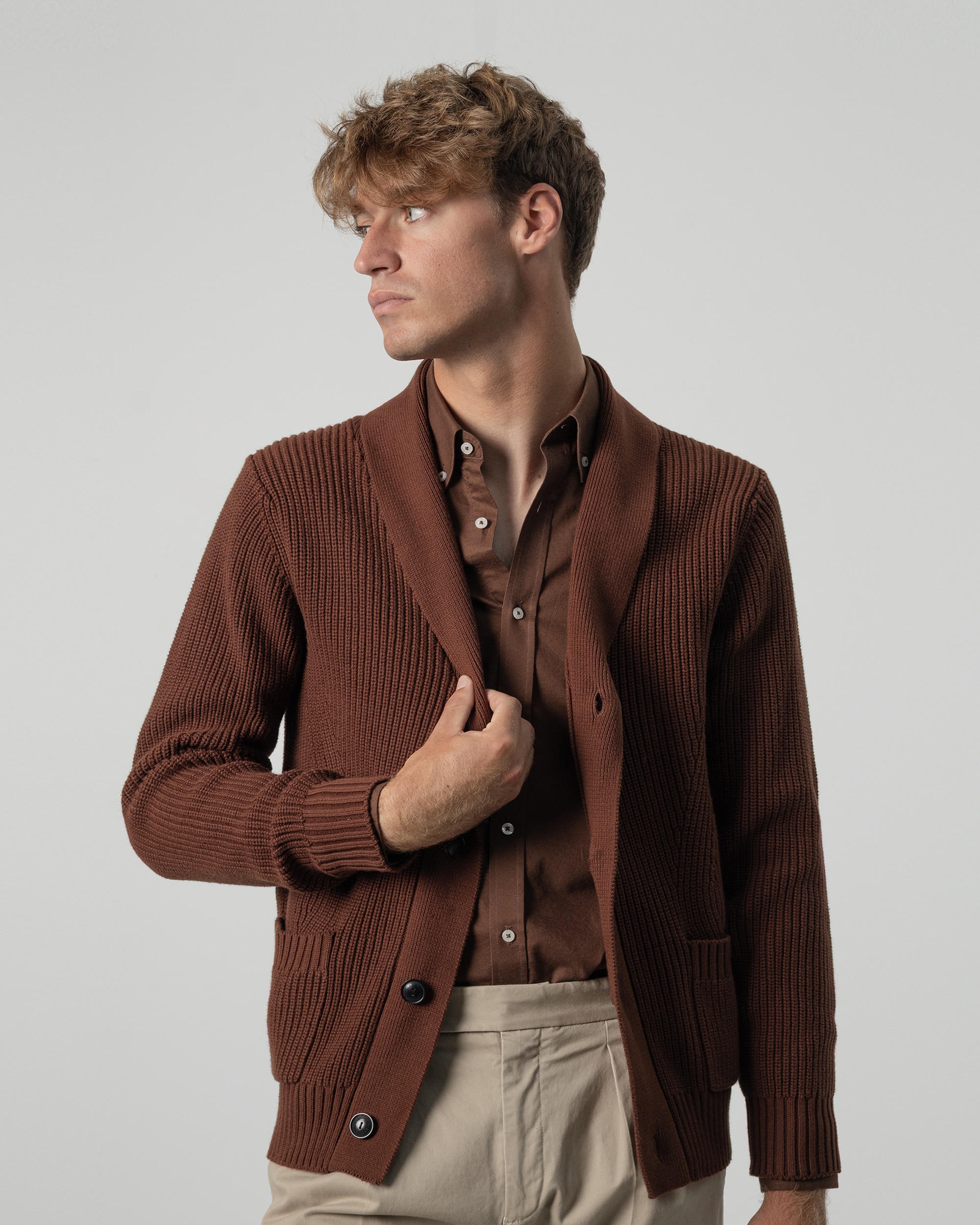 Cardigan Canelado com Gola Xaile Terracota-4