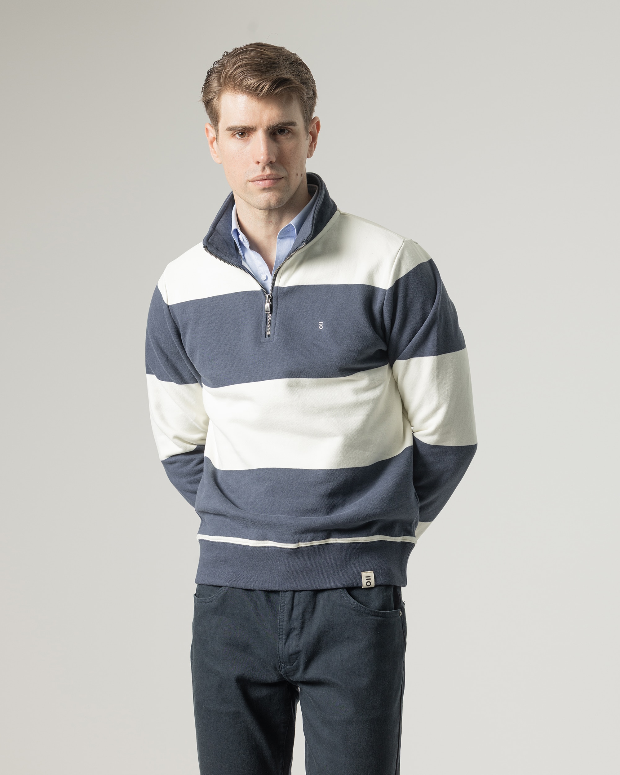 Sweatshirt Franjas Gola Fecho Zip Azul-marinho-2