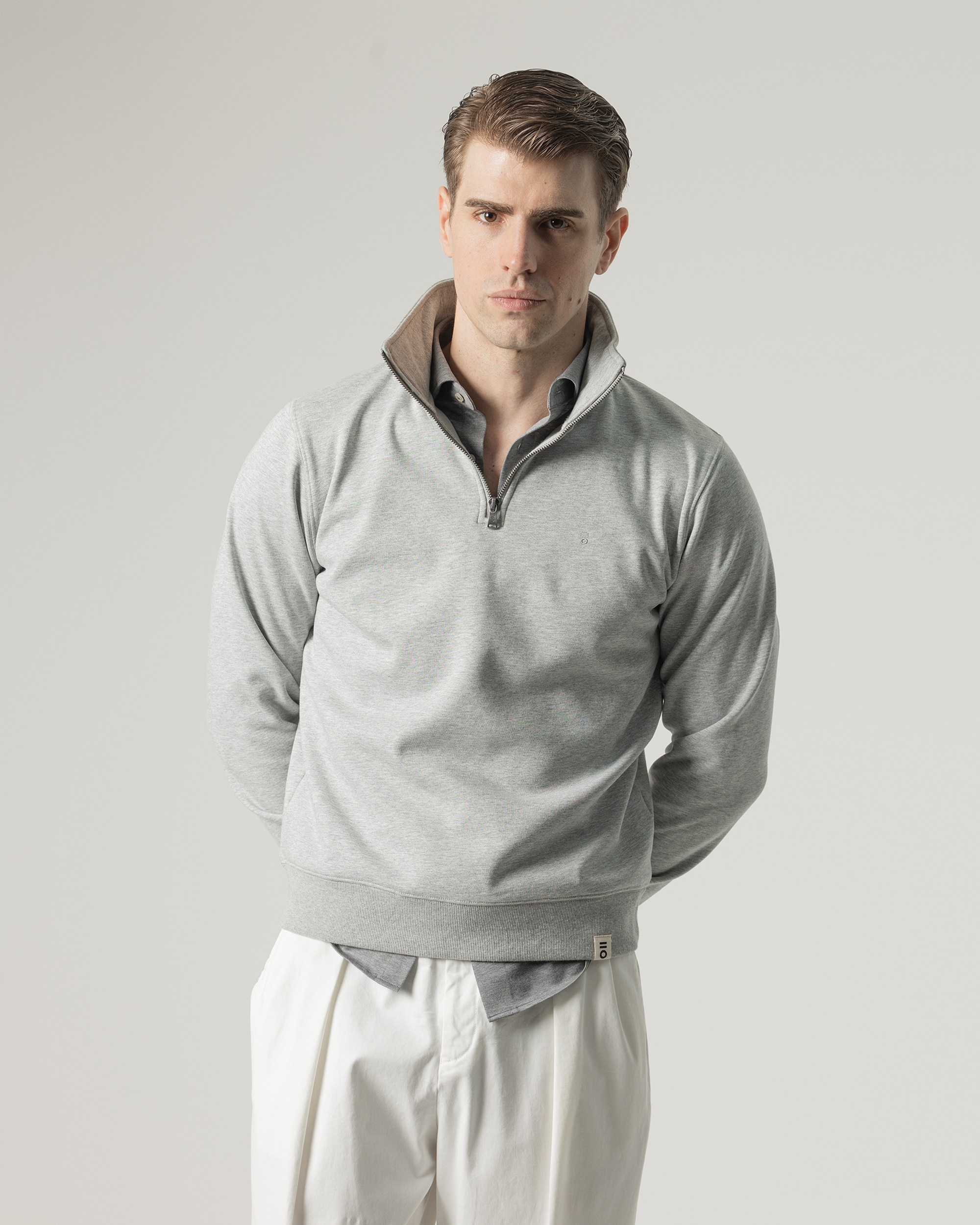Sweatshirt Interlock com Gola e Fecho Zip Cinzento-claro-2