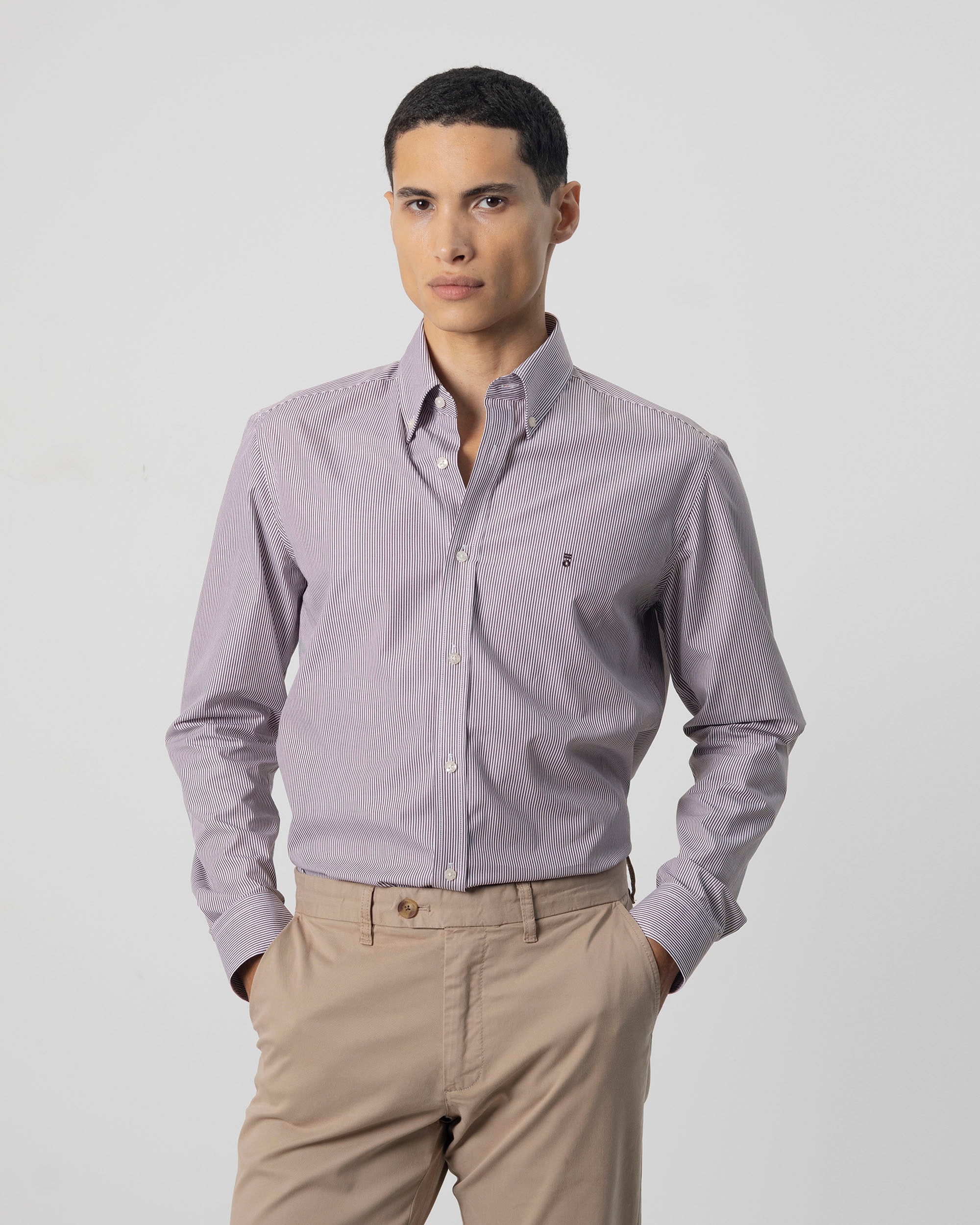 Camisa Popelina Mil Riscas Slim Fit Castanho-escuro-2