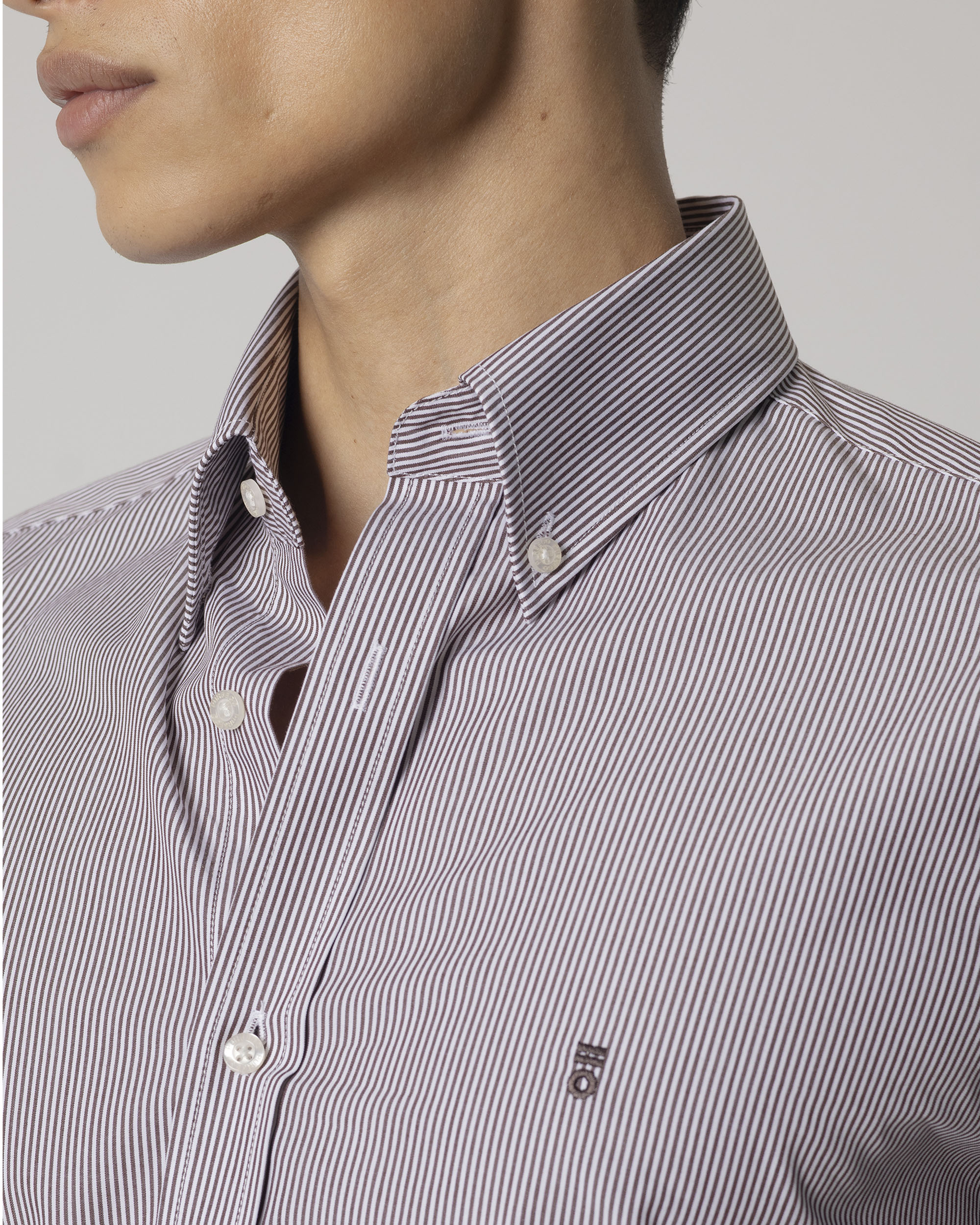Camisa Popelina Mil Riscas Slim Fit Castanho-escuro-3