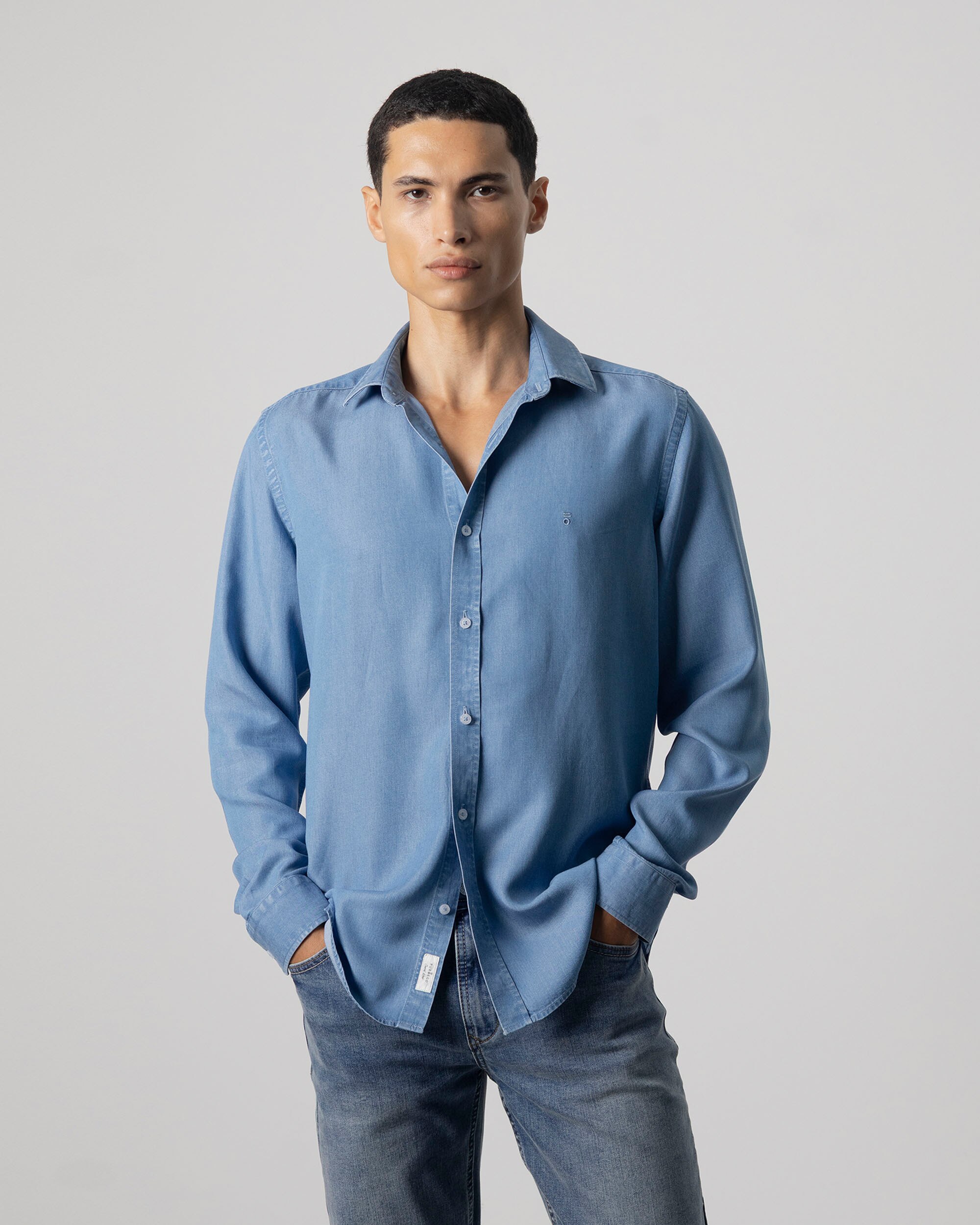 Camisa Denim Lyocell Slim Fit Azul-claro-2