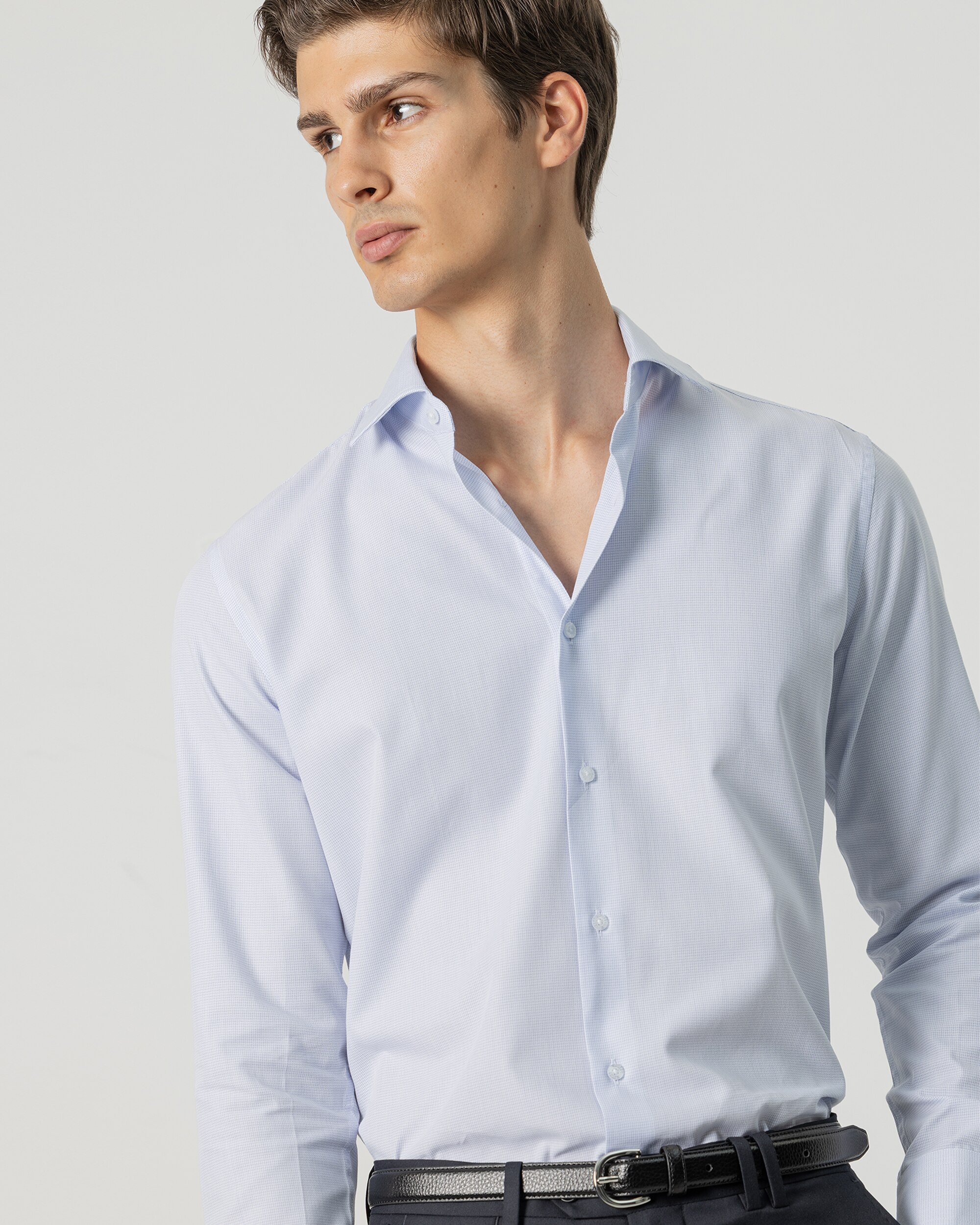 Camisa Formal Aos Microquadrados Regular Fit Azul-celeste-2