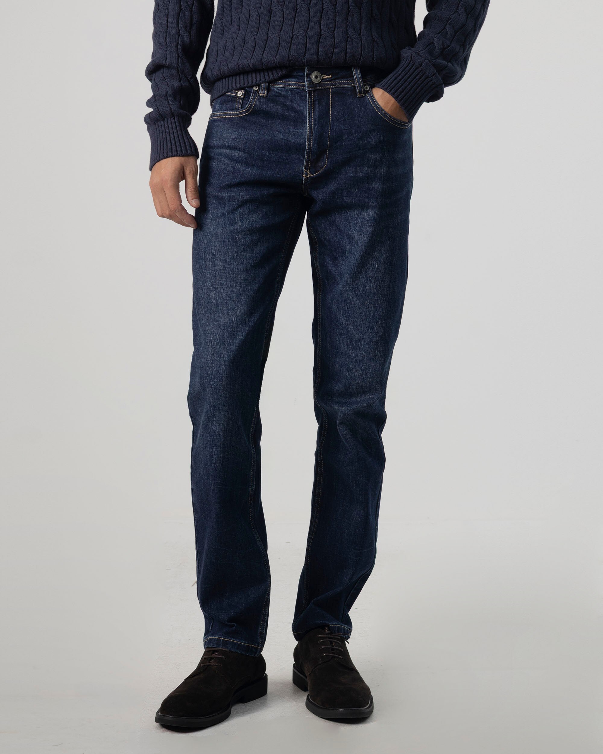 Calças Jeans Strecht Desgastadas Slim Fit Azulão-2