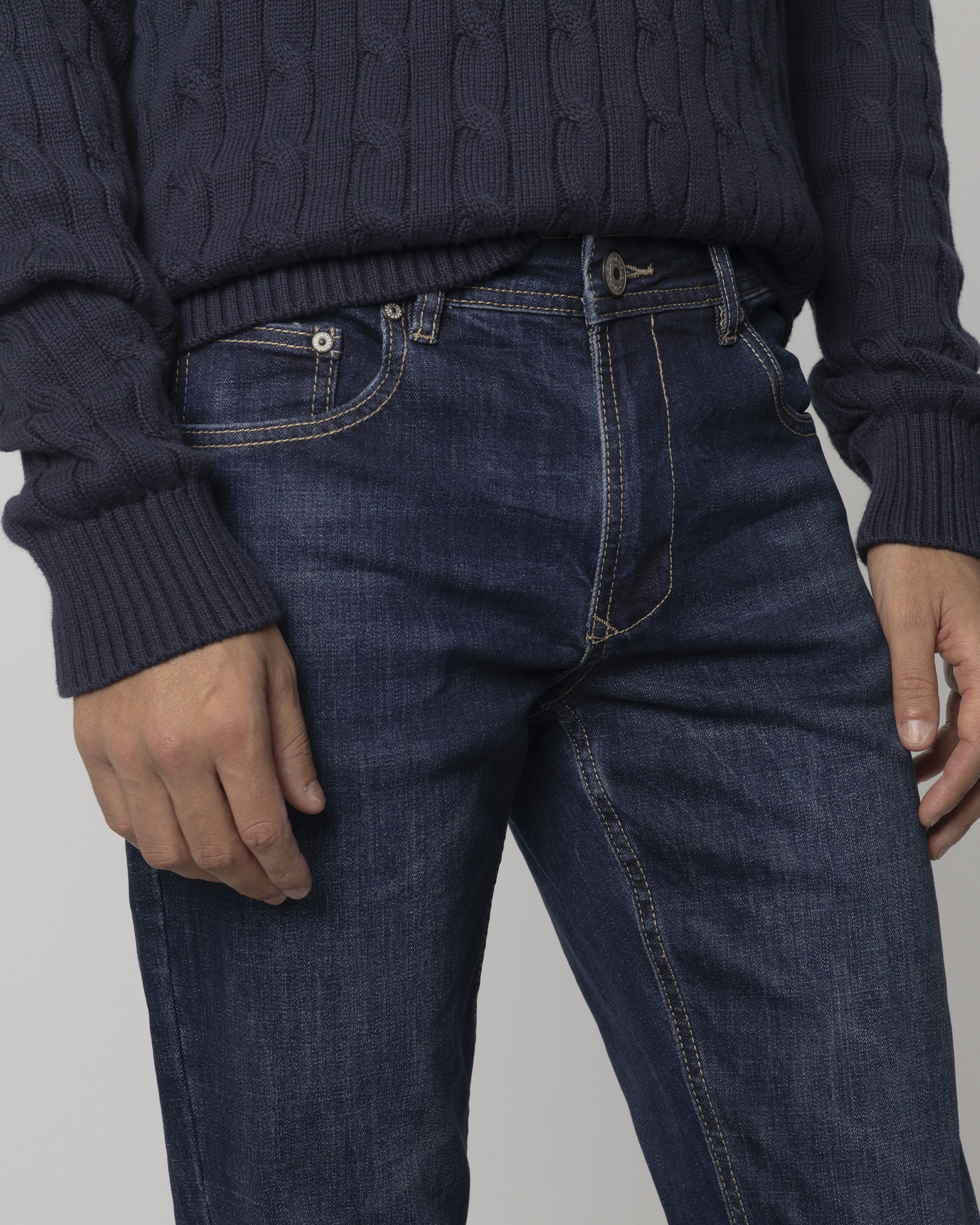 Calças Jeans Strecht Desgastadas Slim Fit Azulão-3
