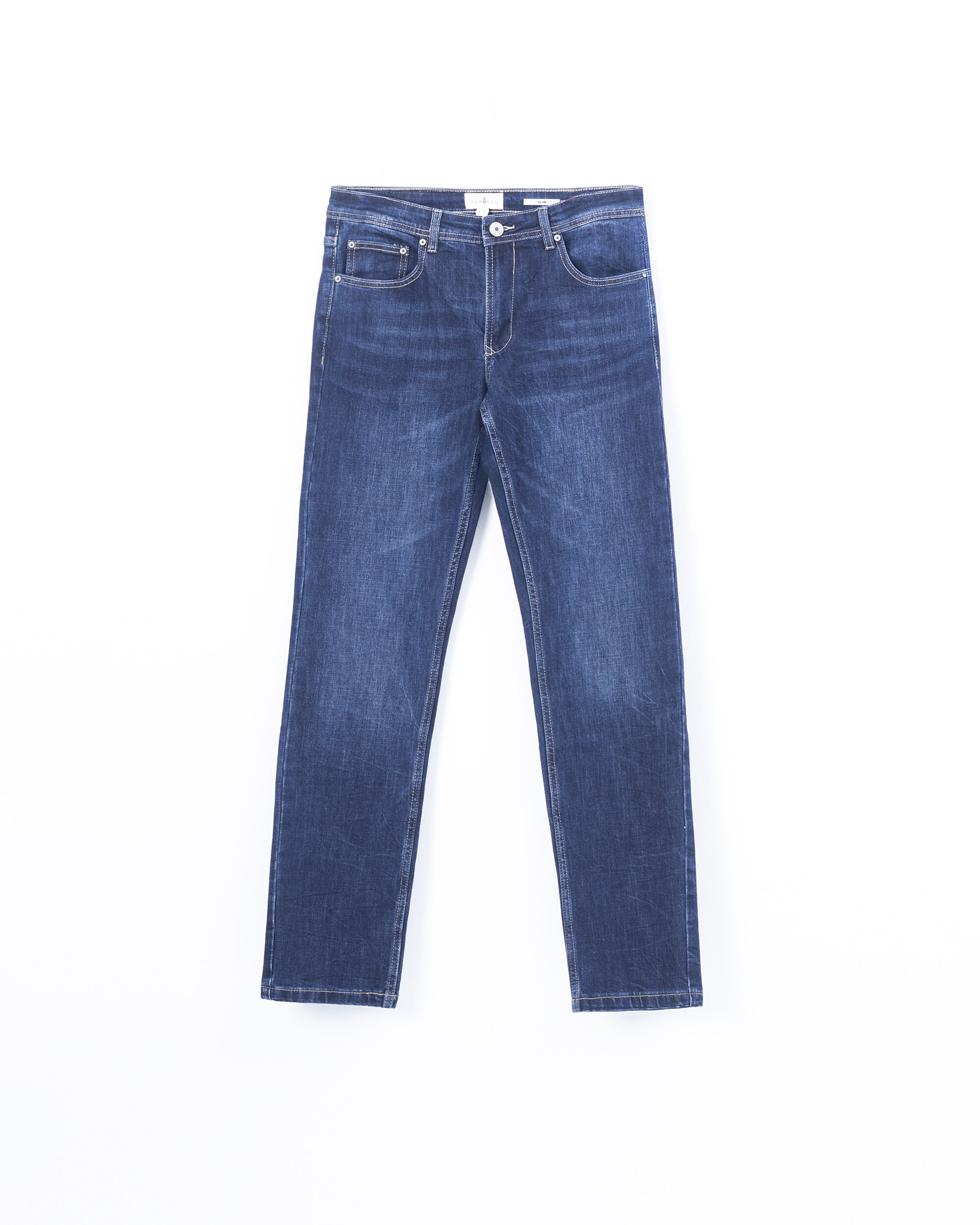 Calças Jeans Strecht Desgastadas Slim Fit Azulão-5