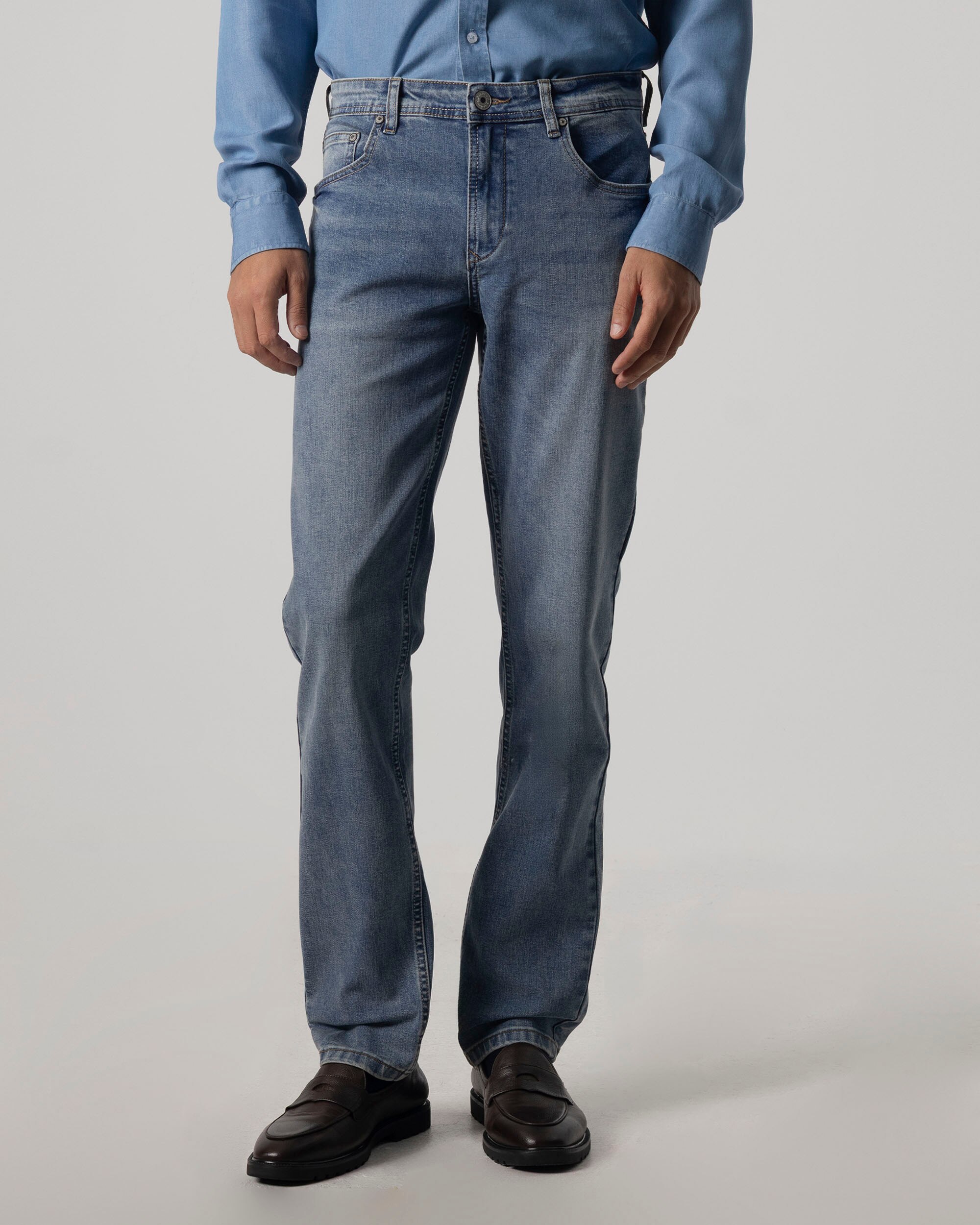 Calças Jeans Strecht Slim Fit Azul-claro-2
