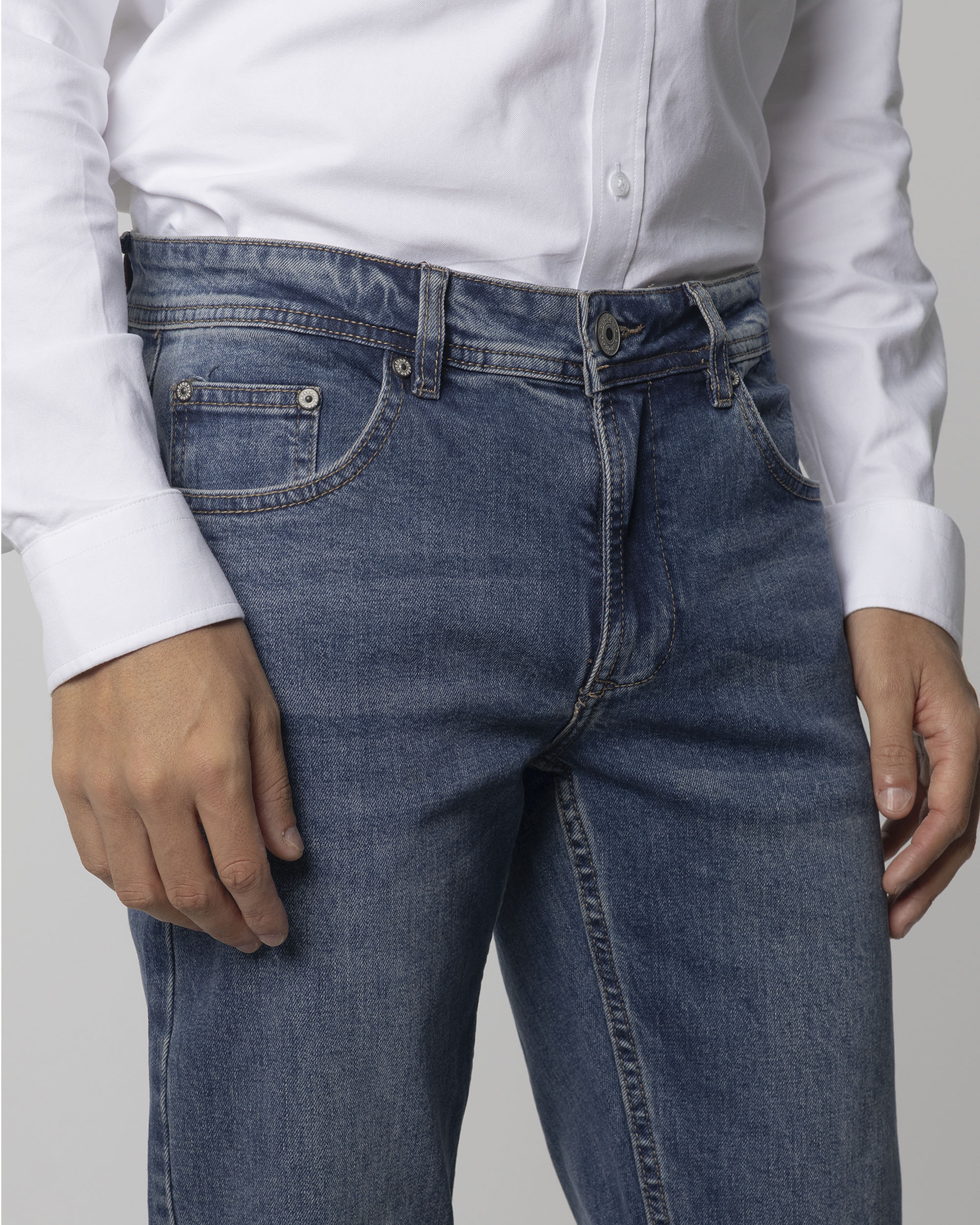 Calças Jeans Algodão Slim Fit Azul denim-3