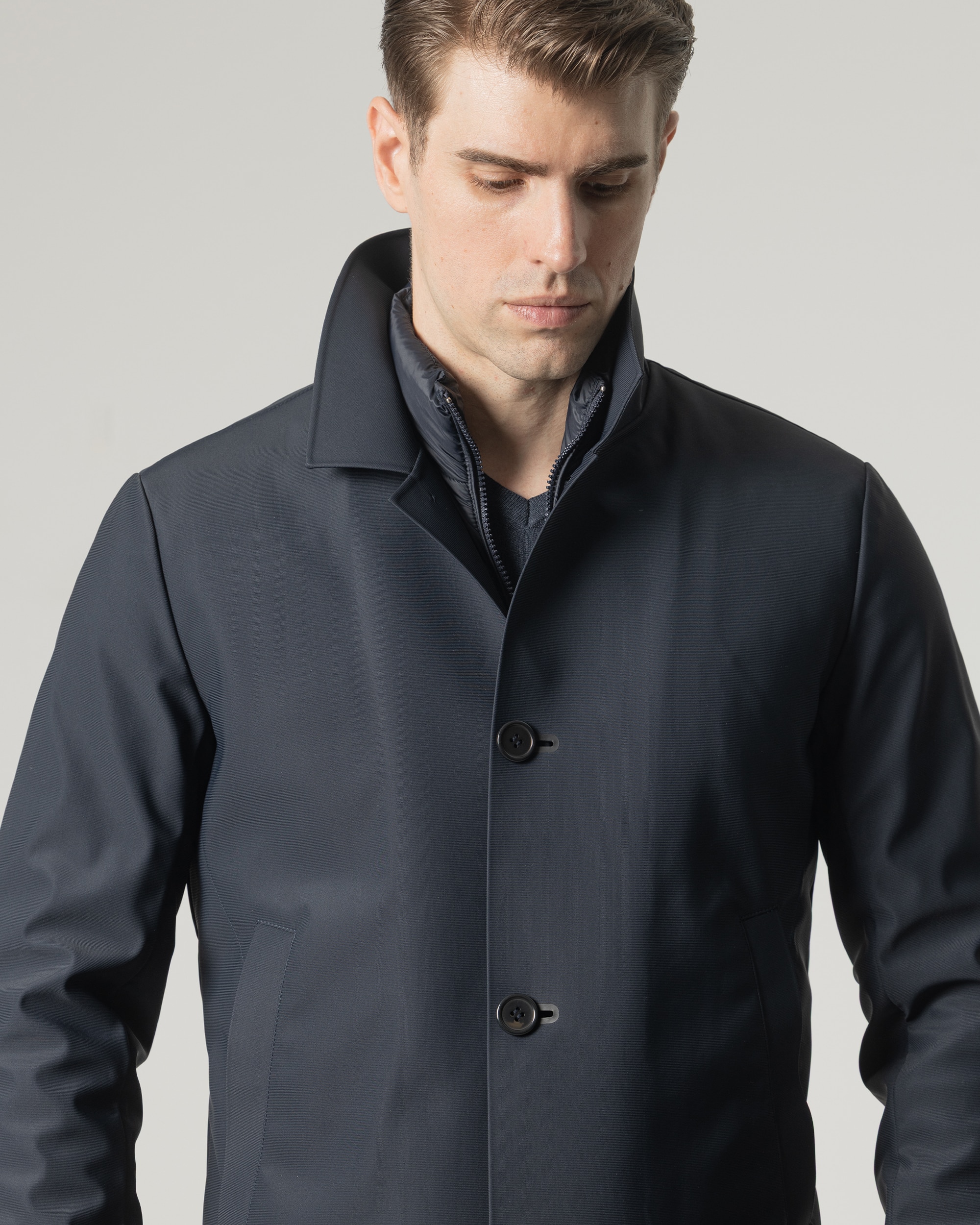 Gabardina Acolchoada com Gola Desmontável Azul-marinho-3